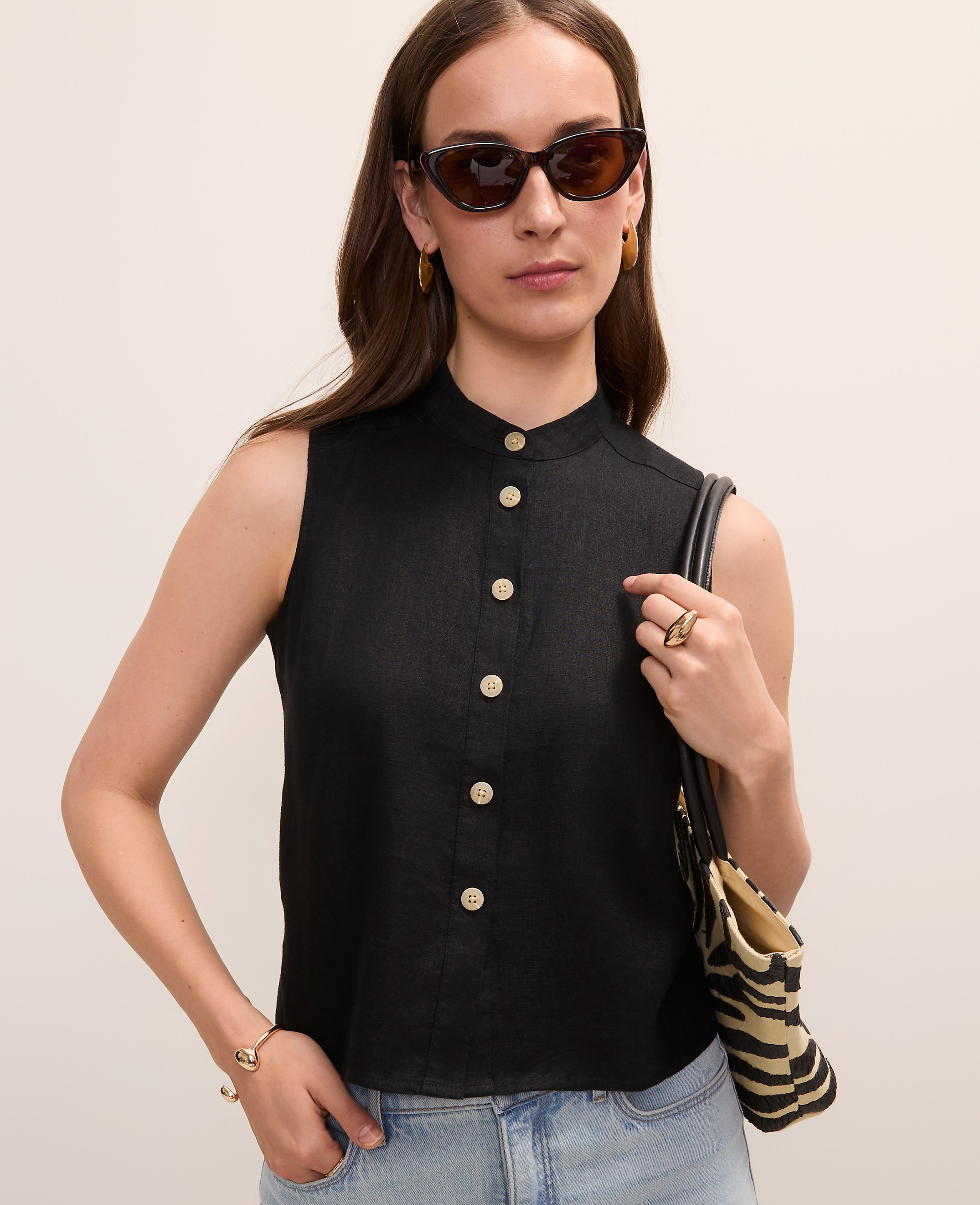 Sleeveless Shirt In Linen