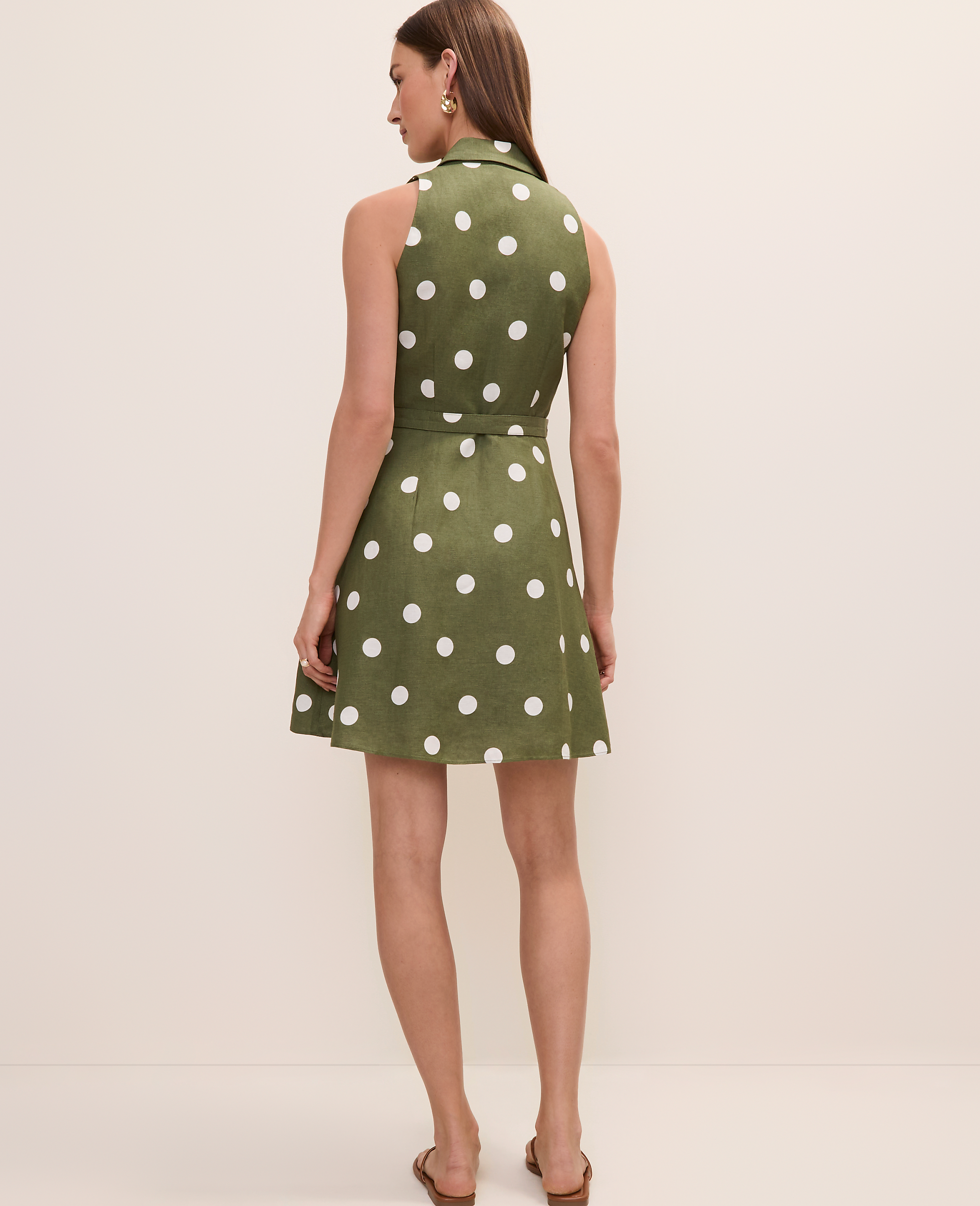 Polka Dot Collared Mini Dress in Linen Blend - thumbnail 3