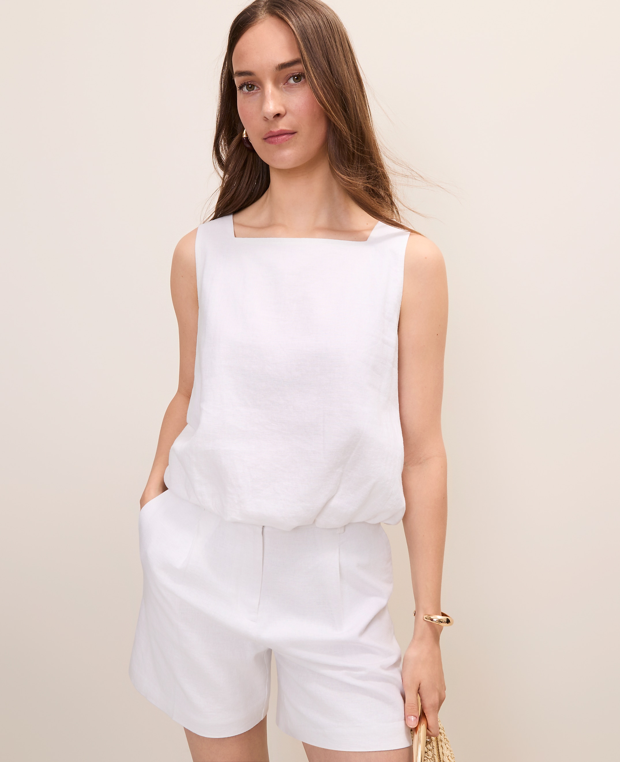 Bubble Hem Top in Linen Blend