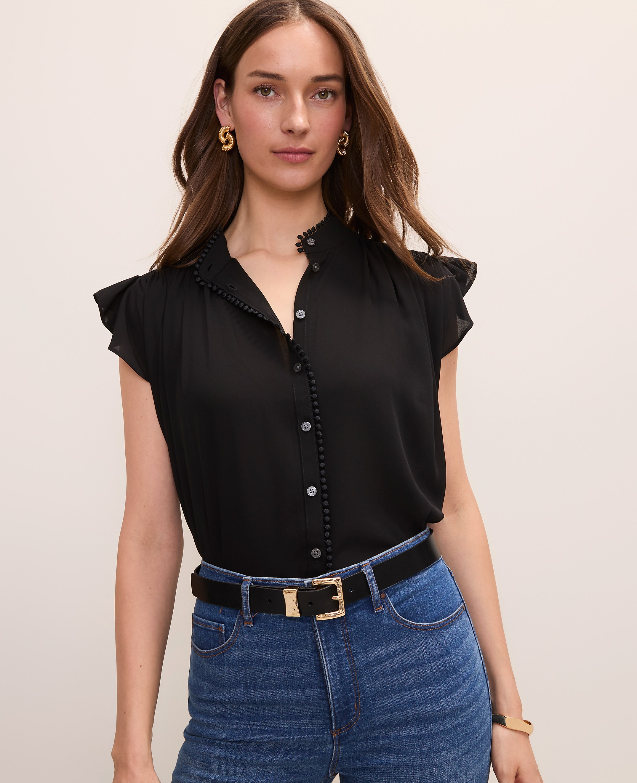 Flutter Sleeve Button Down Blouse