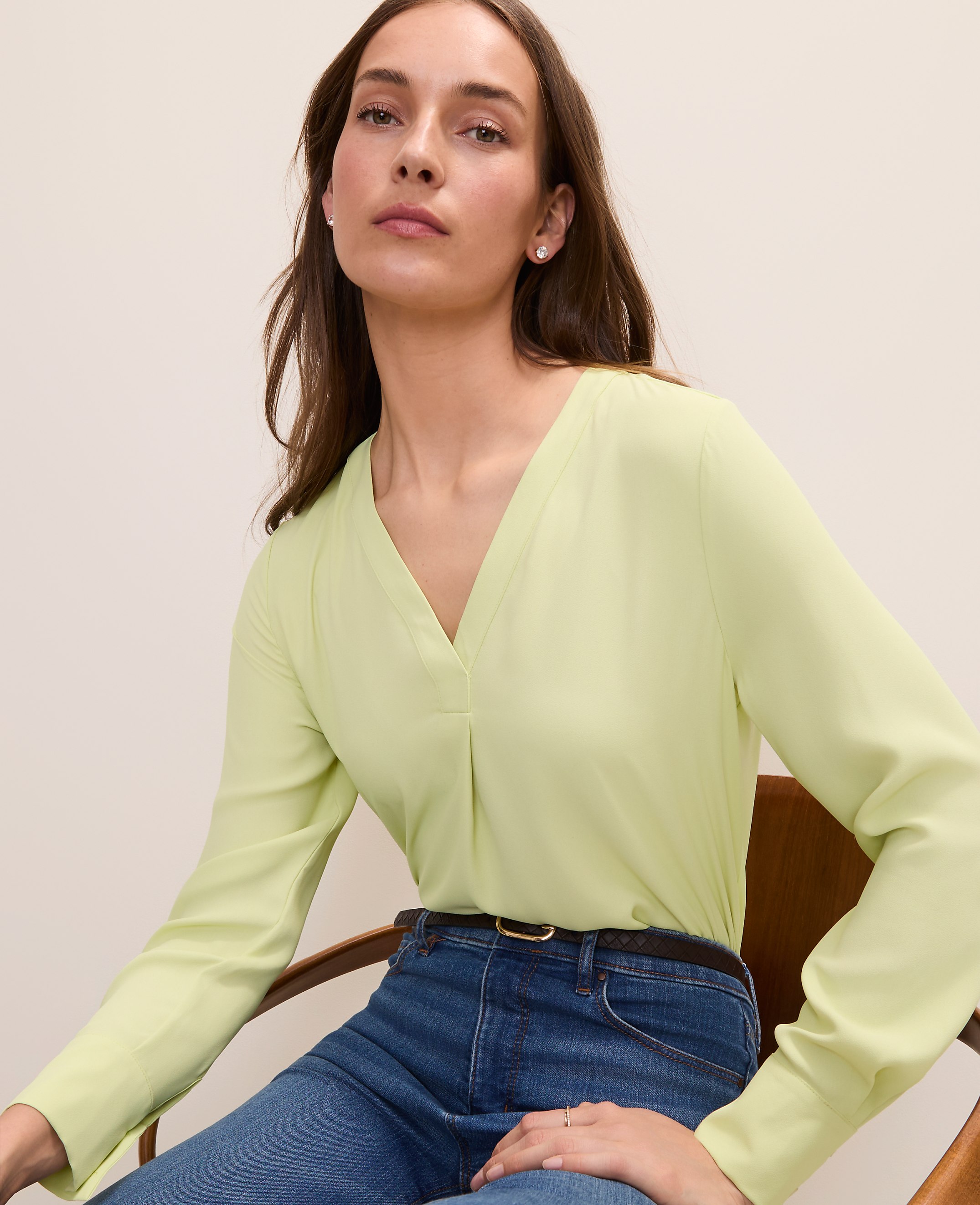 Petite Mixed Media Pleat Front Top
