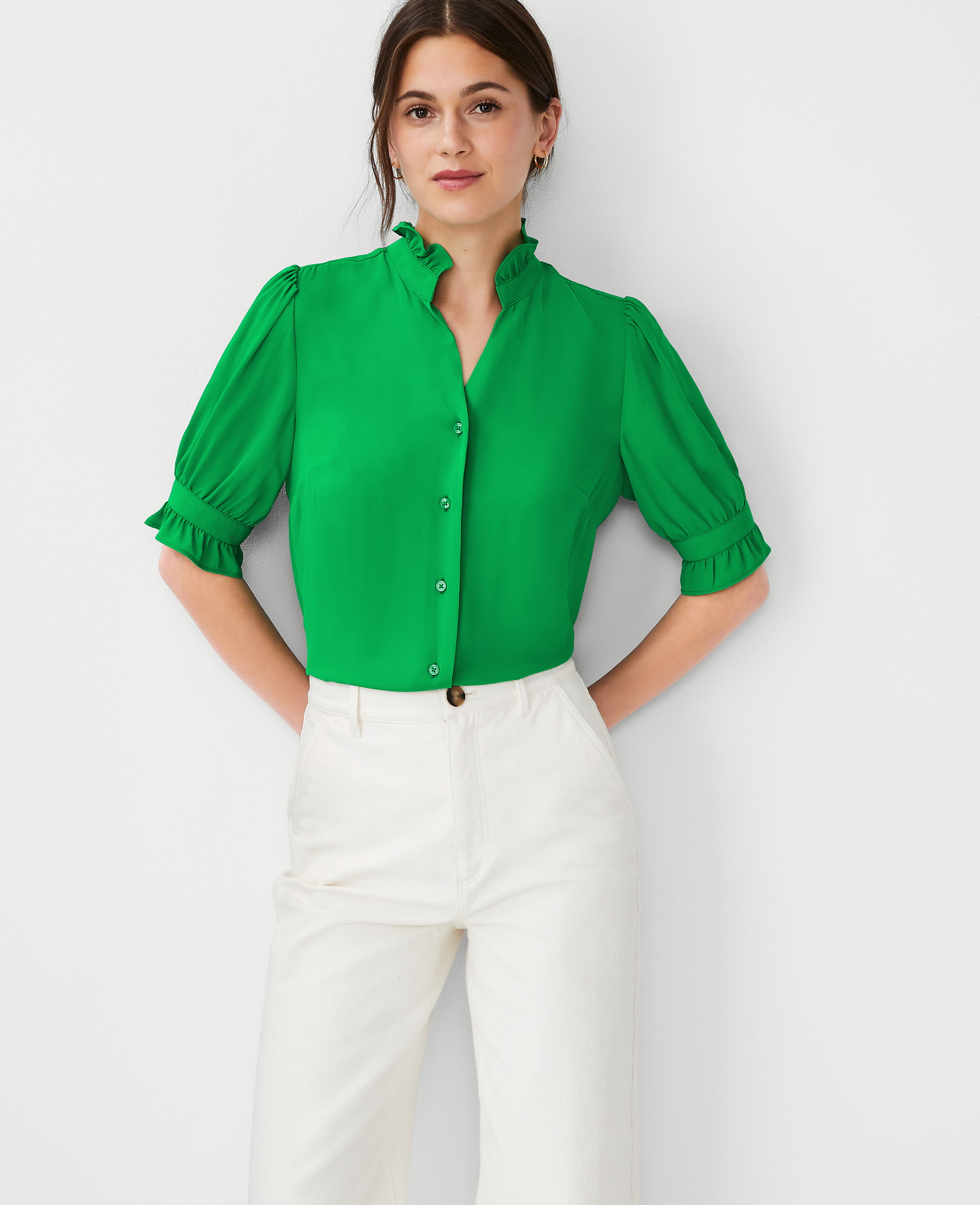 Petite Ruffle Collar Shirt