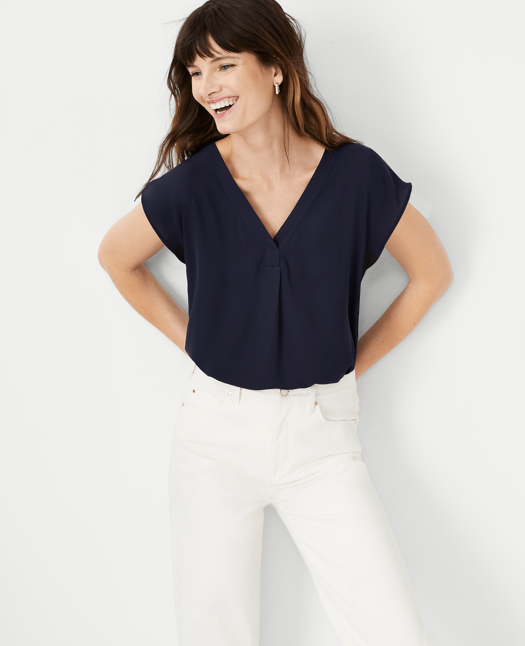 Mixed Media Pleat Front Top