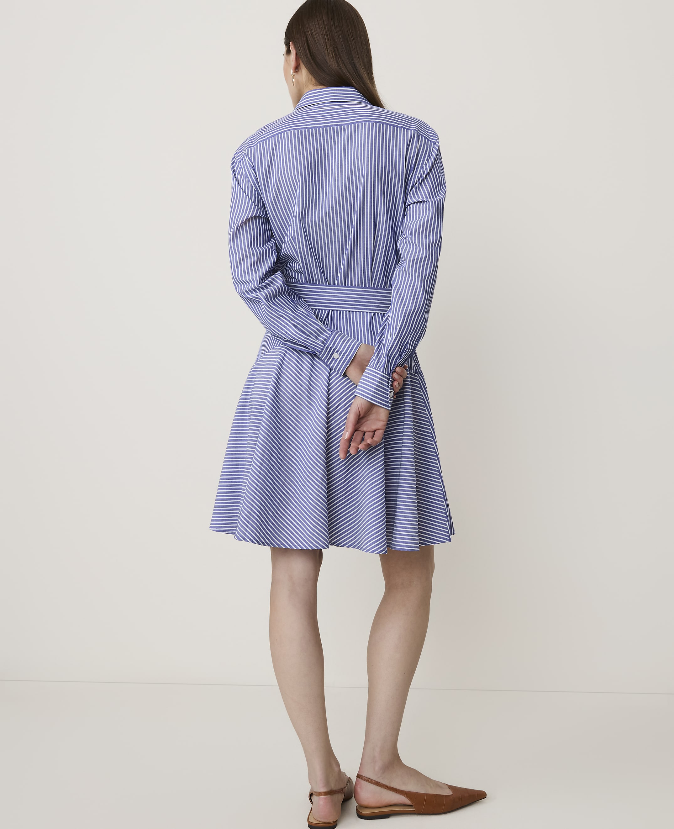 Striped Belted Collared Shirtdress - thumbnail 3