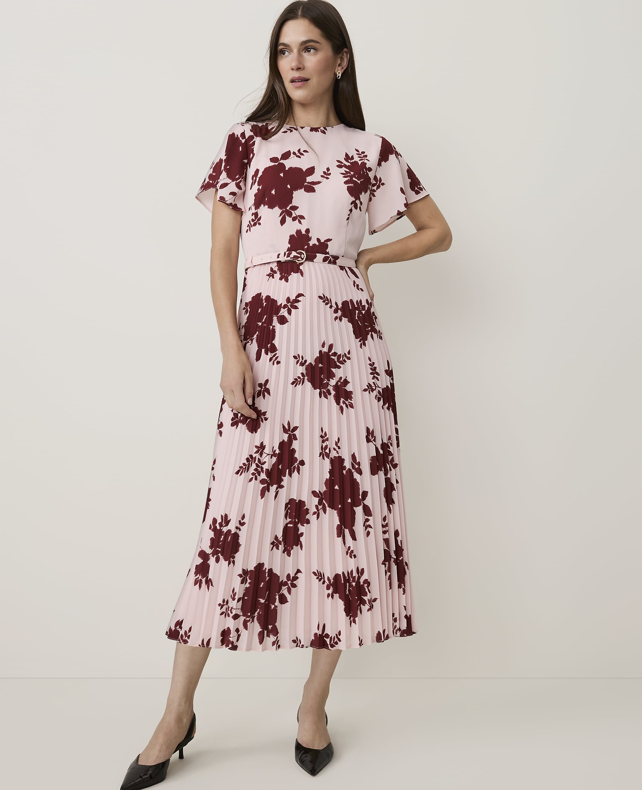Petite Floral Pleated Flare Midi Dress