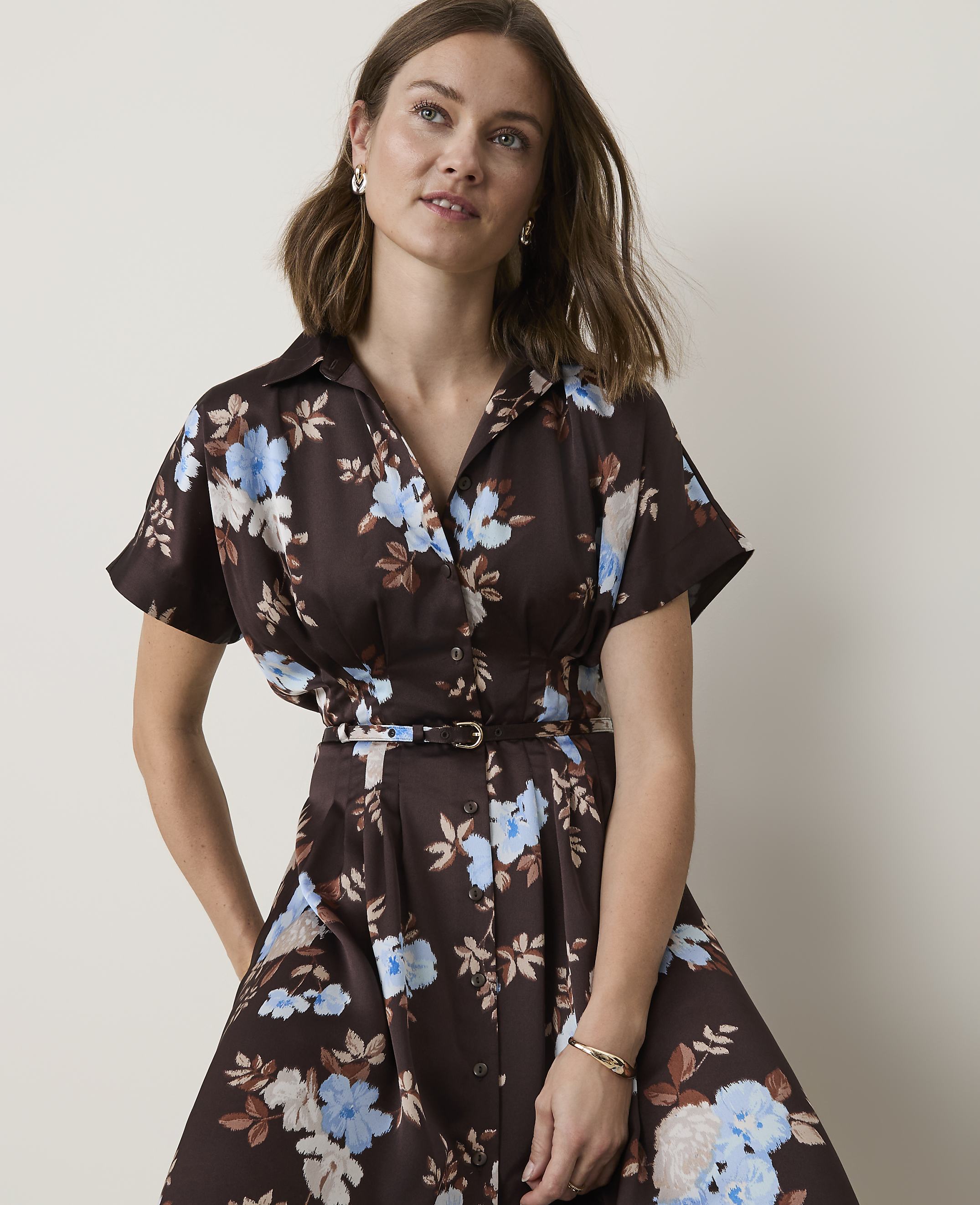 Floral Collared Midi Shirtdress - thumbnail 4