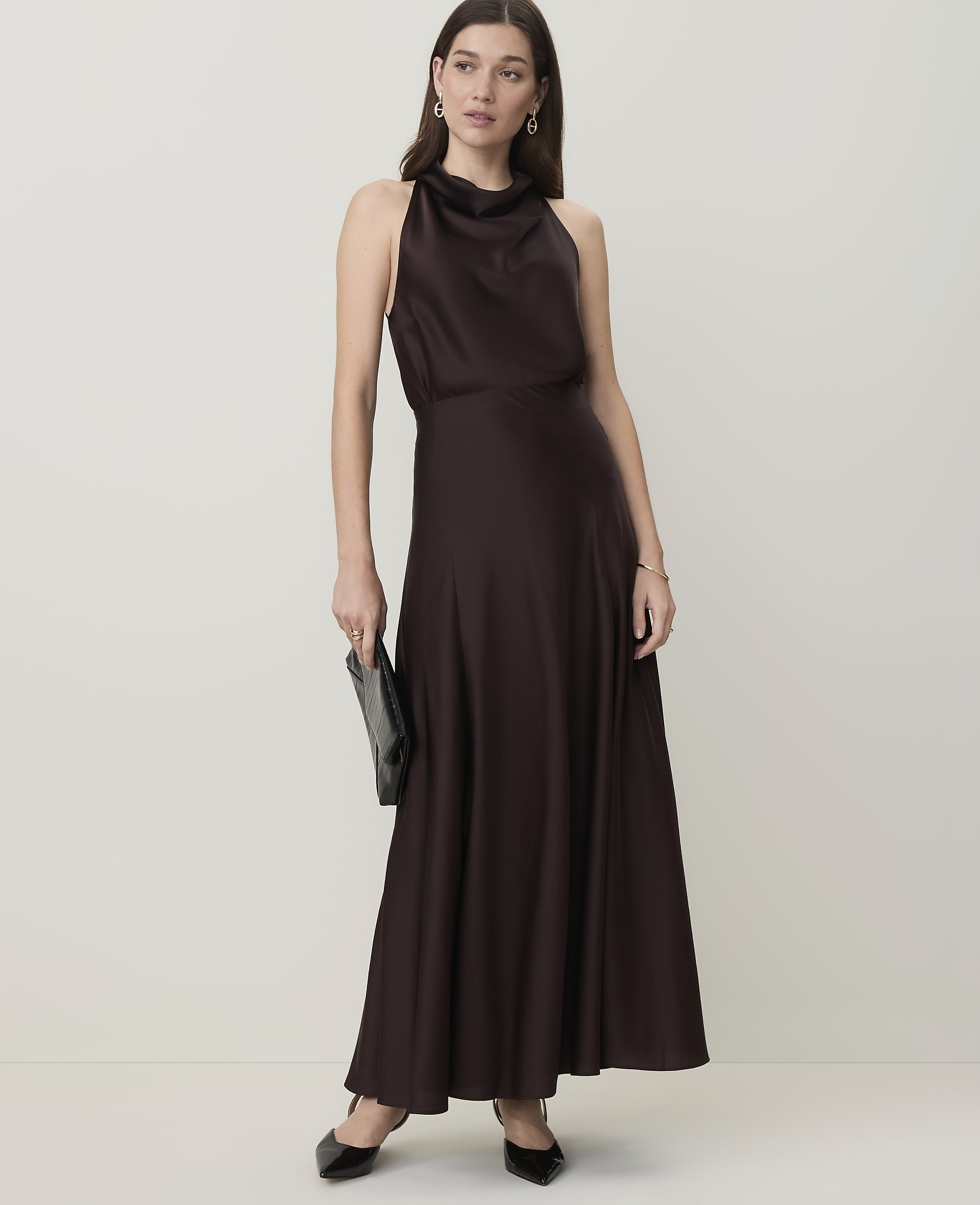 Petite Flare Maxi Skirt in Satin