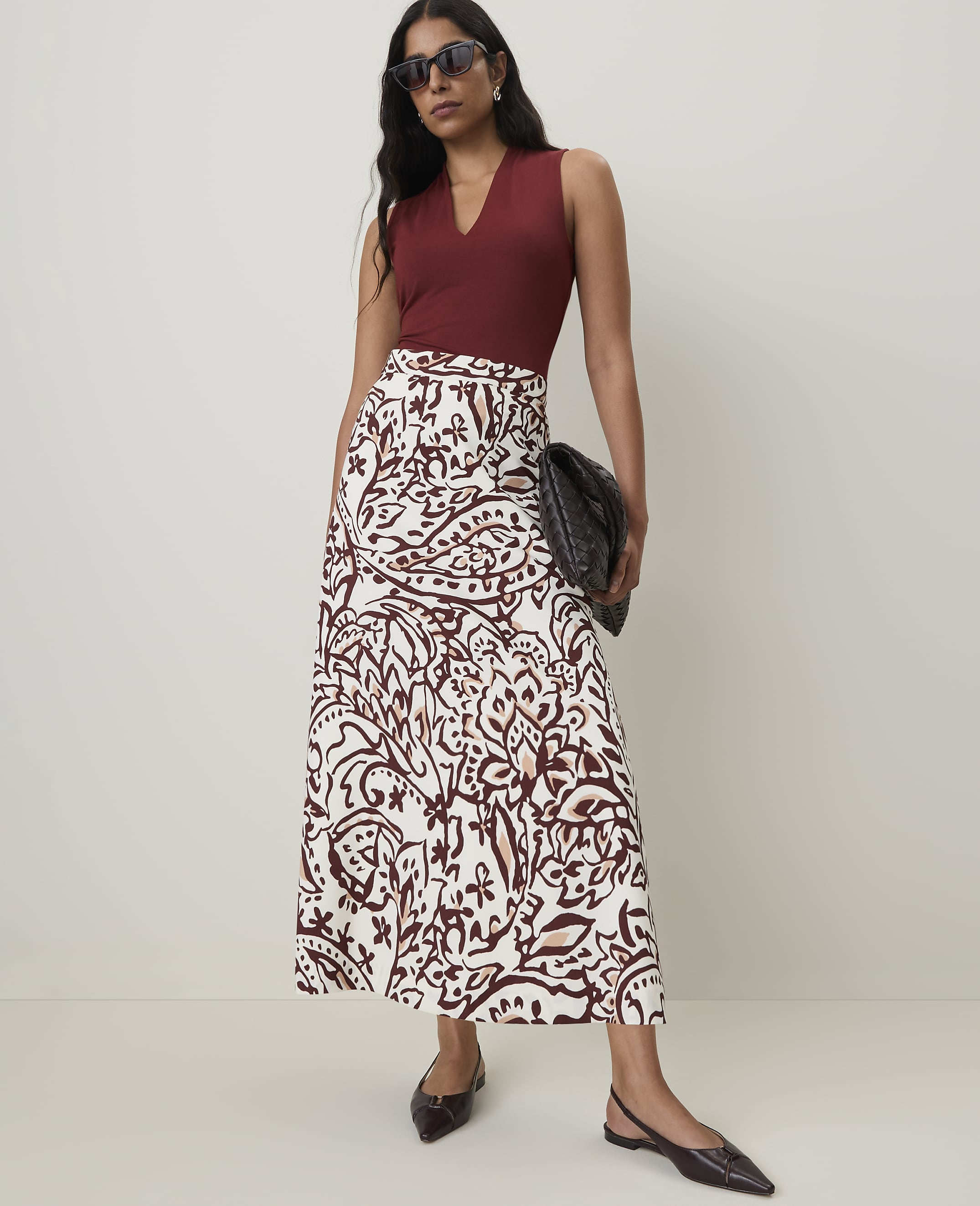 Petite Paisley Maxi Skirt in Satin