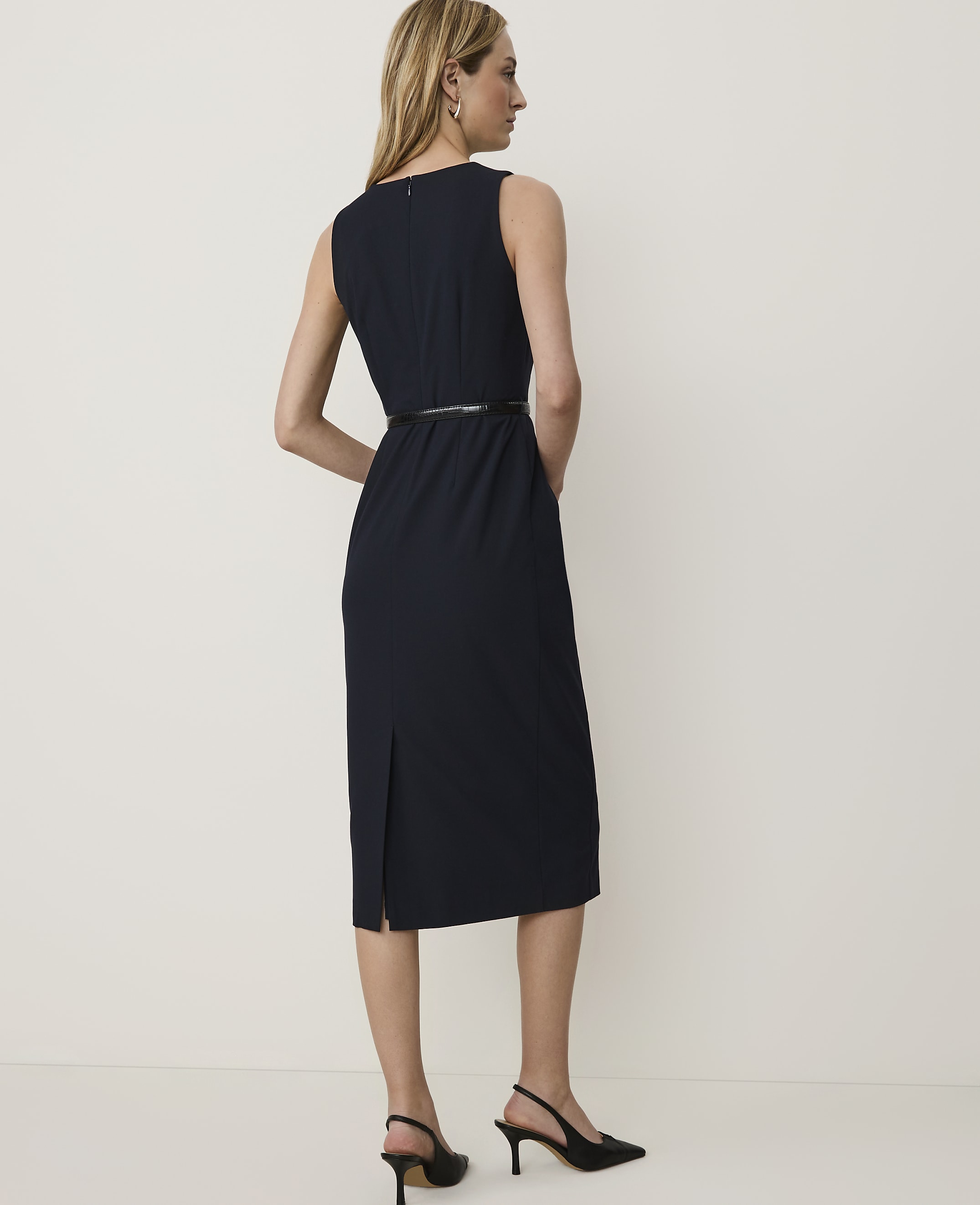 The Belted Crew Neck Sheath Dress in Seasonless Stretch - thumbnail 3