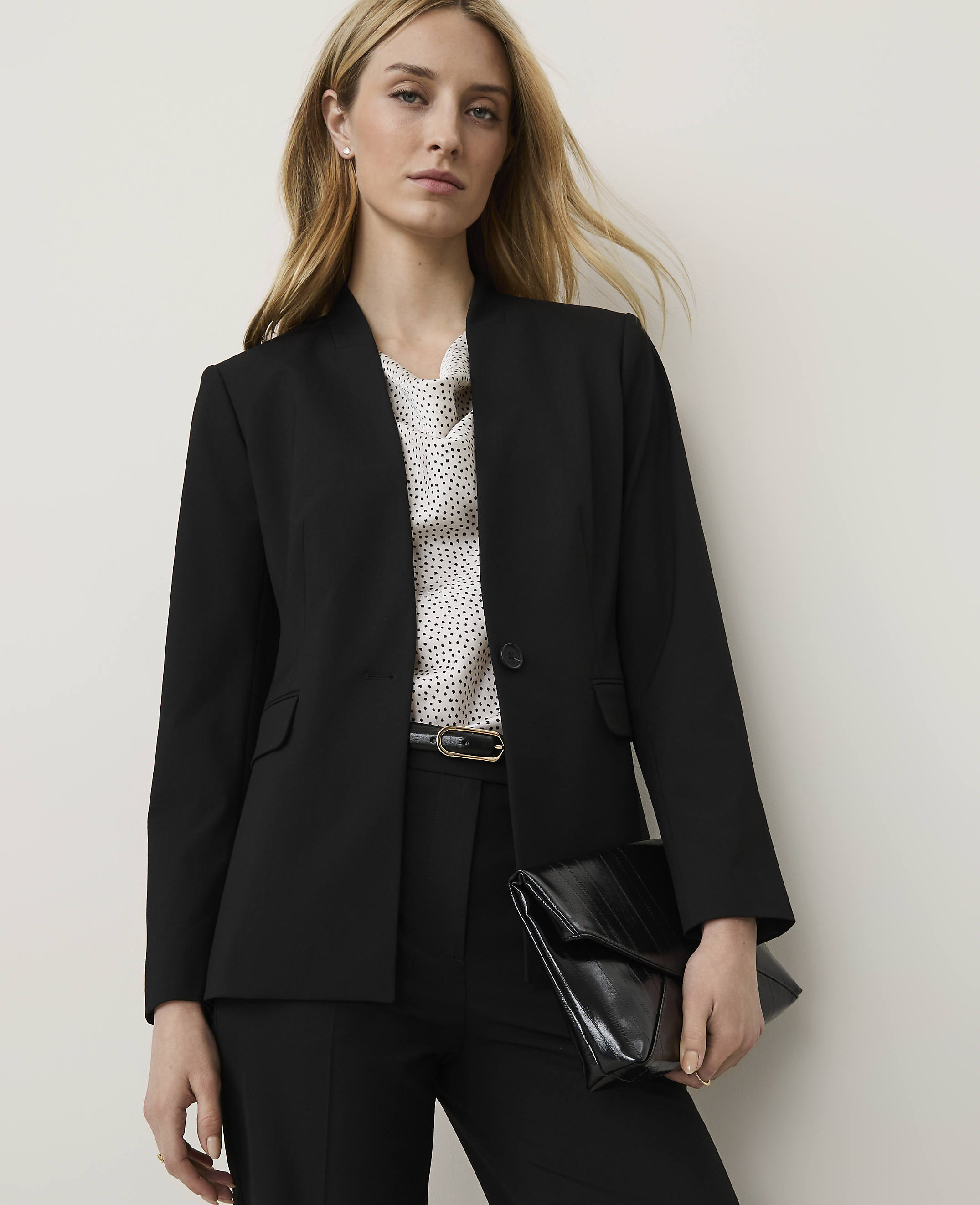 The Petite Collarless Blazer in Seasonless Stretch