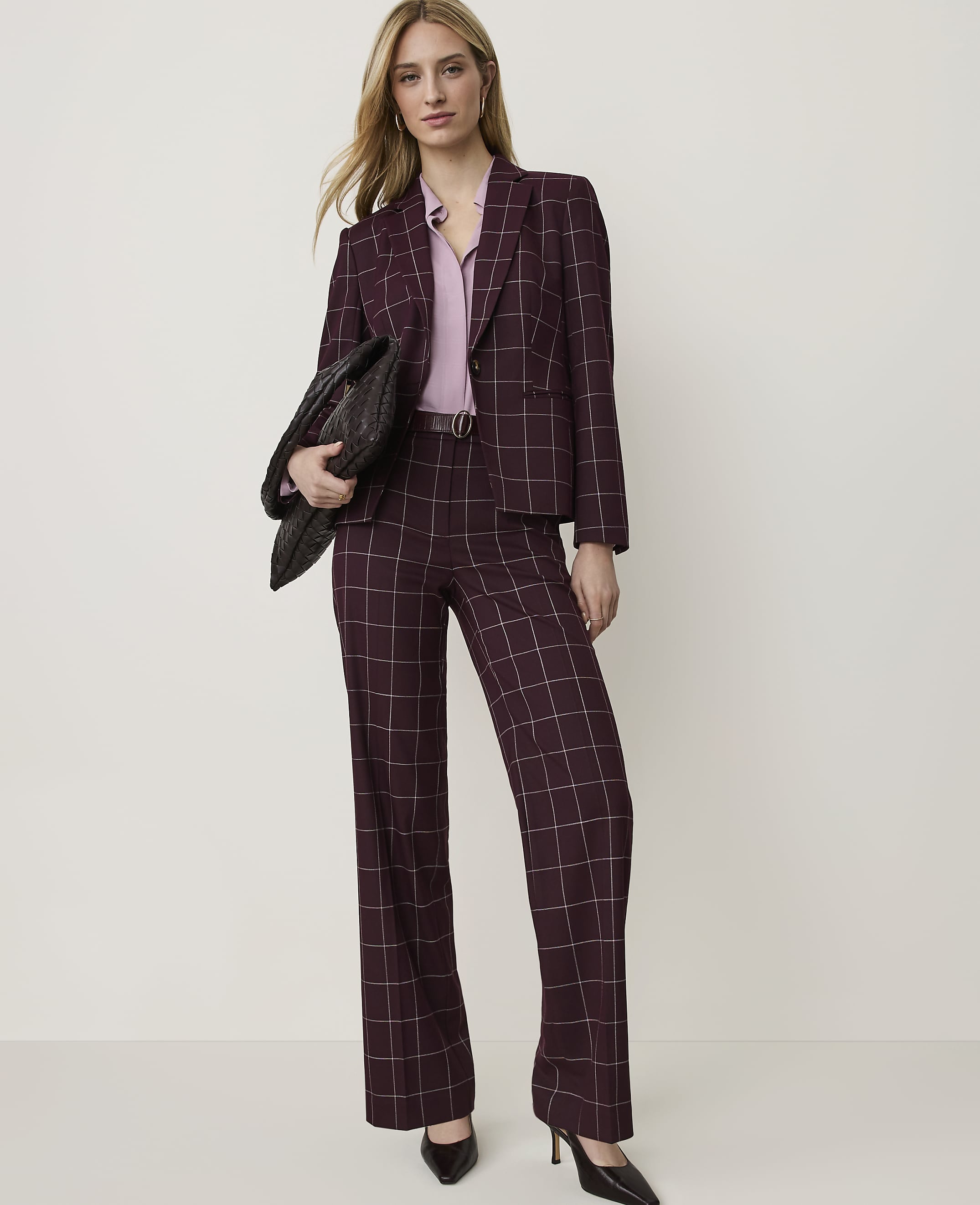 The Petite Windowpane High Rise Straight Pant