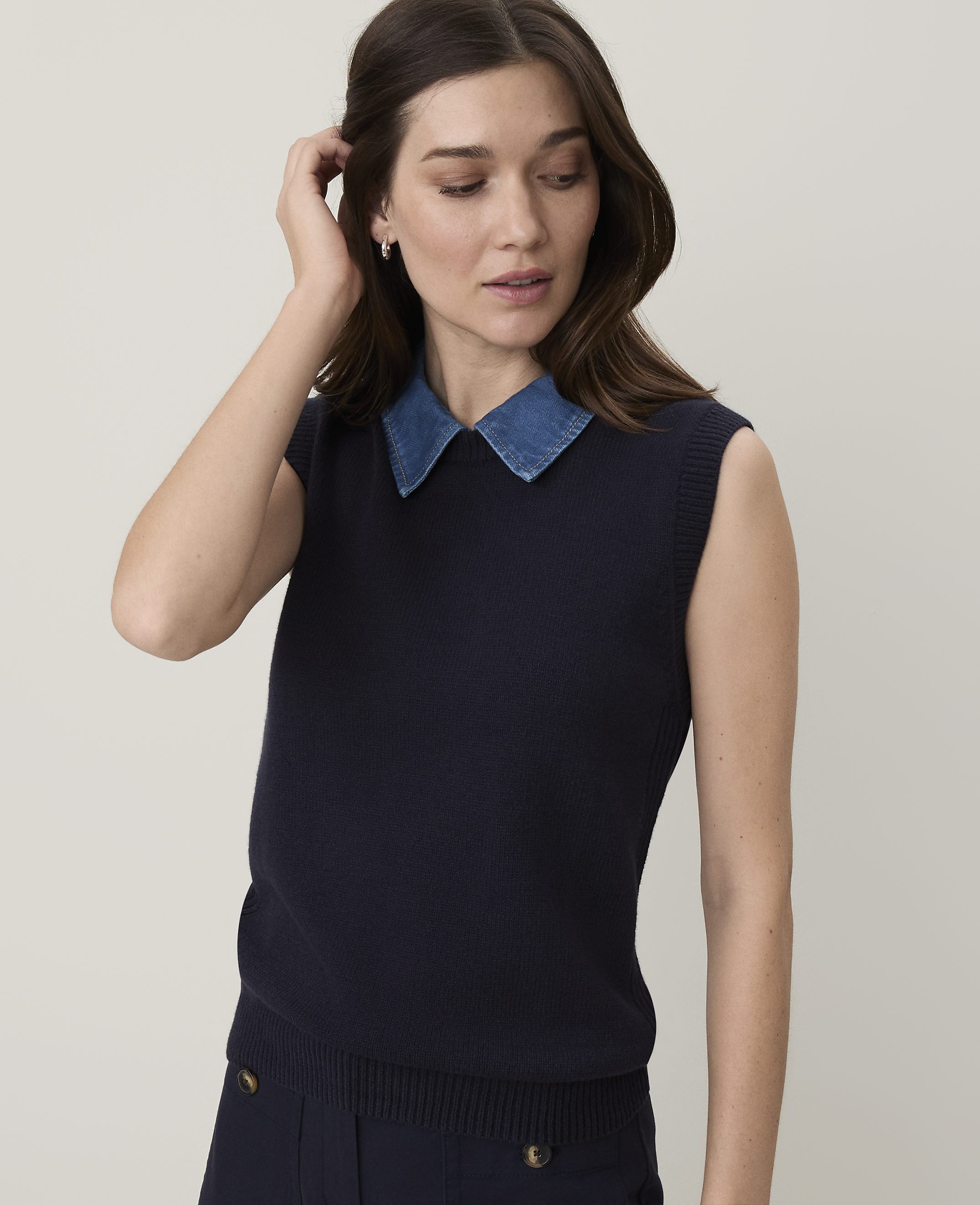 Petite Weekend Denim Collar Sweater Vest