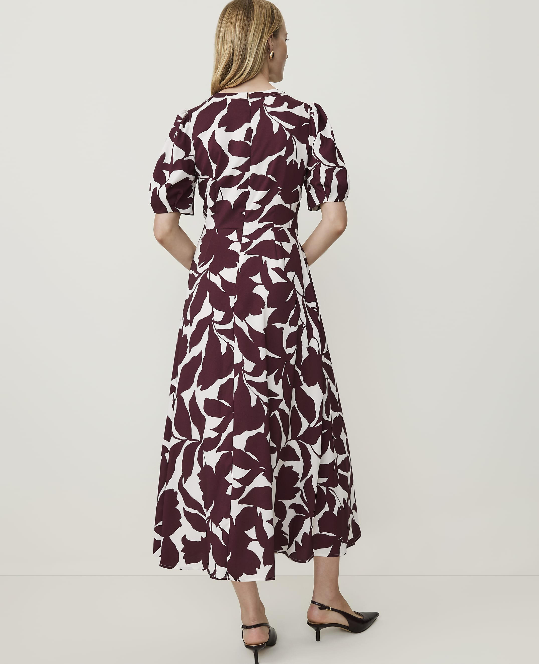 Floral Puff Sleeve Midi Dress - thumbnail 3