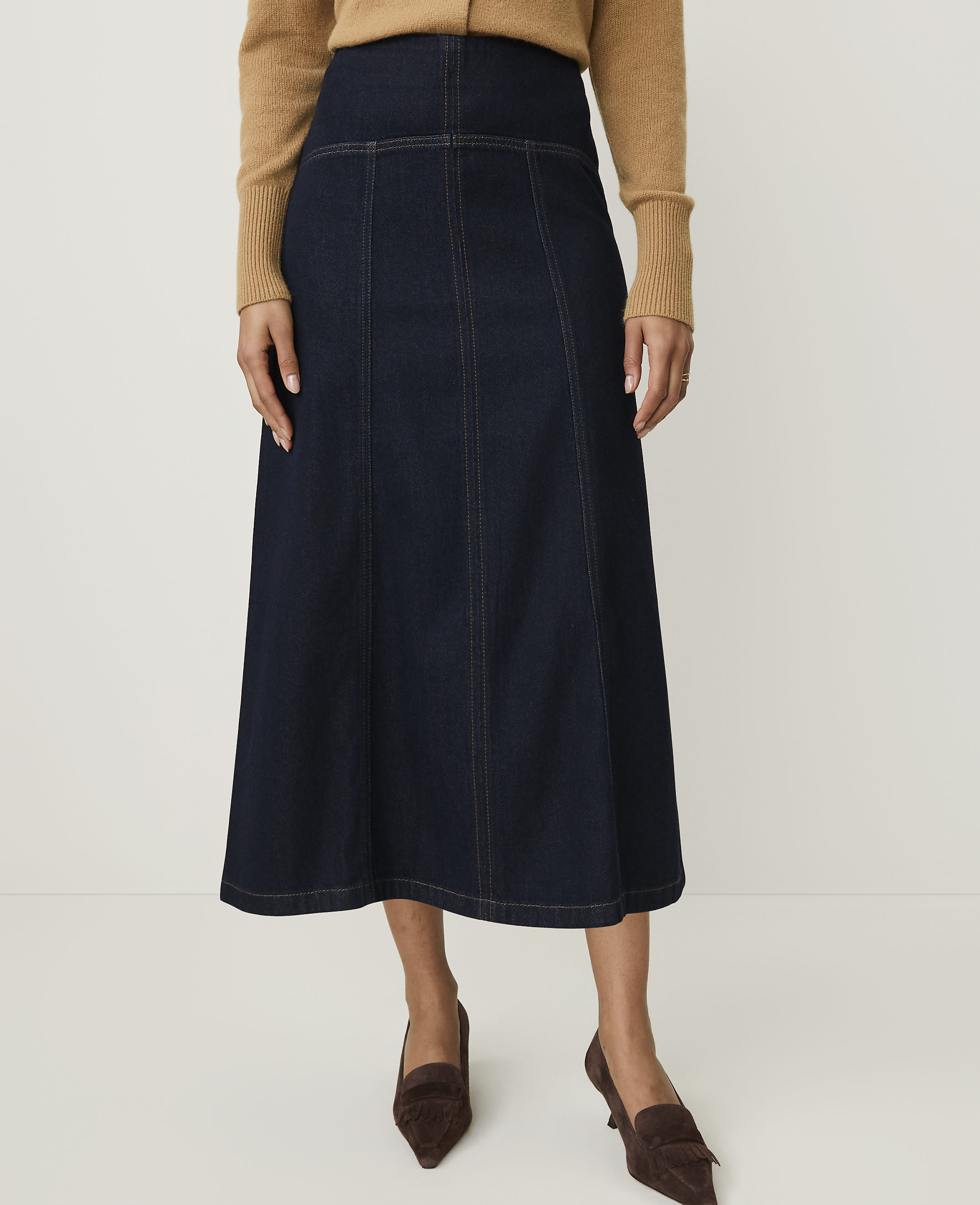 Drop Waist Midi Skirt in Denim - thumbnail 3