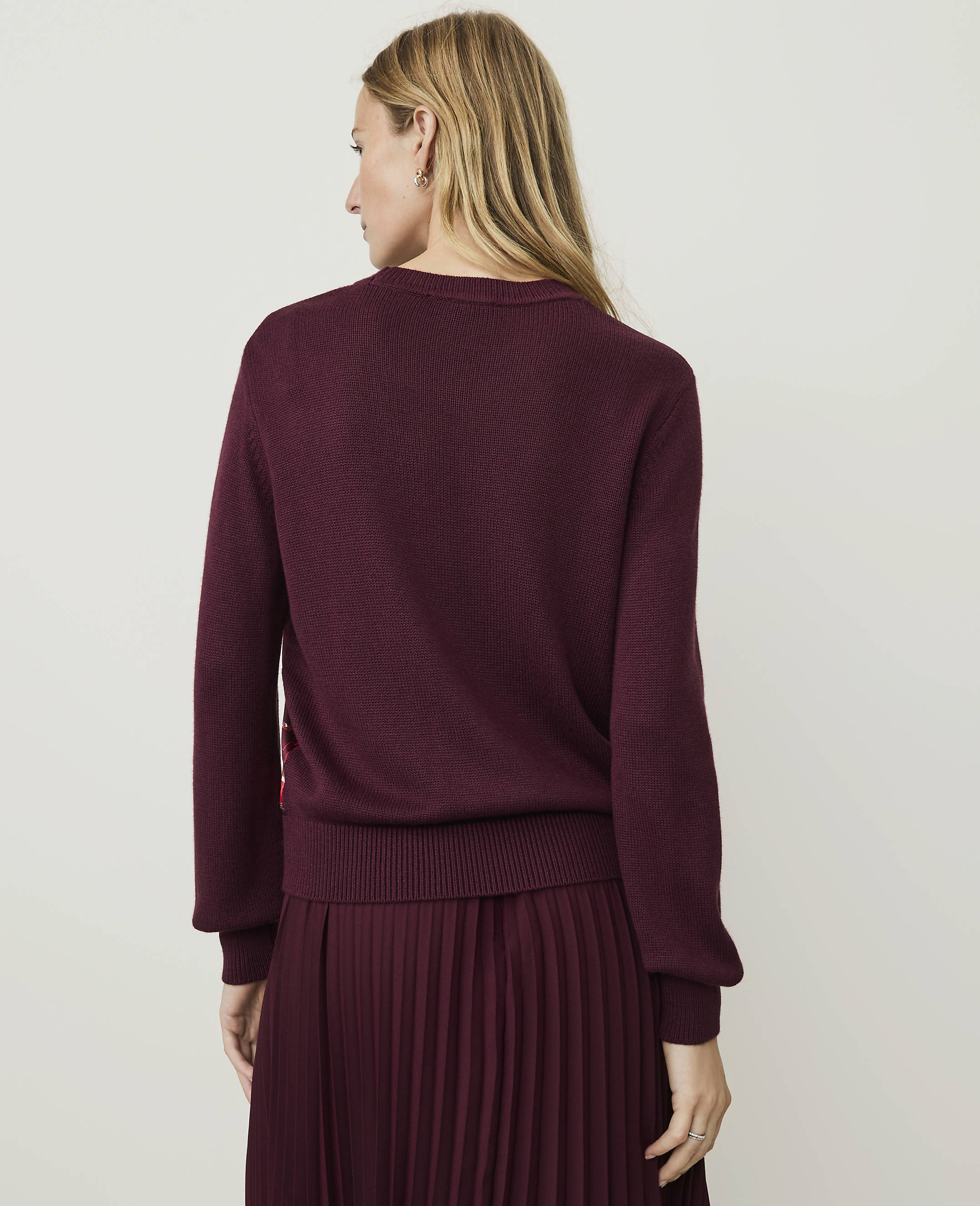 Printed Mixed Media Crew Neck Sweater - thumbnail 3