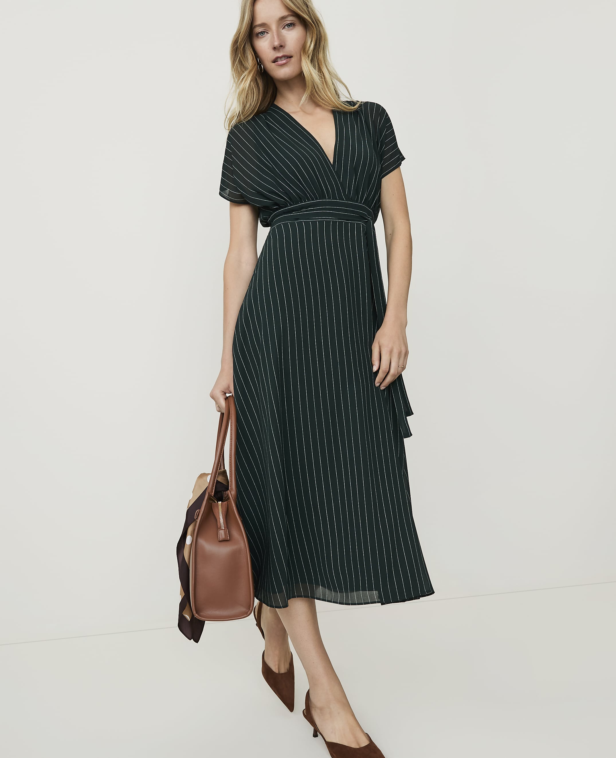 Petite Striped Midi Flare Dress