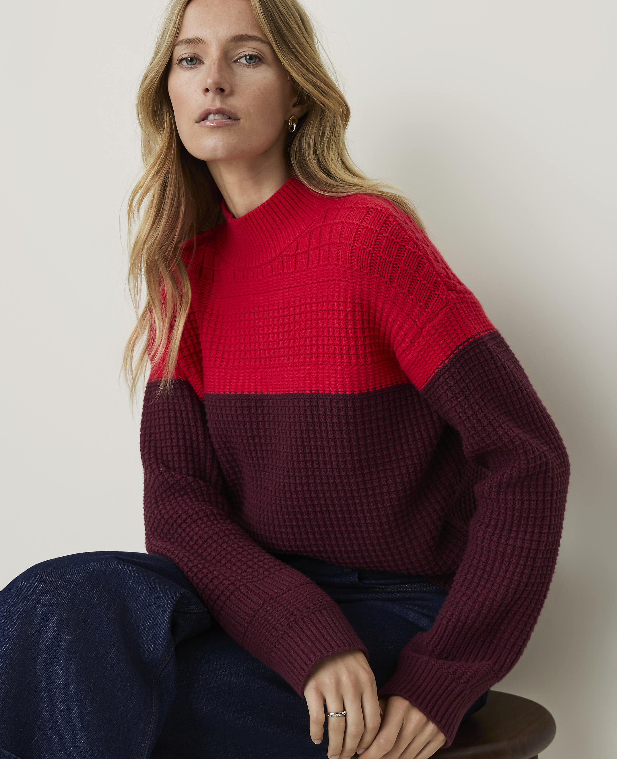Petite Colorblock Mixed Stitch Sweater