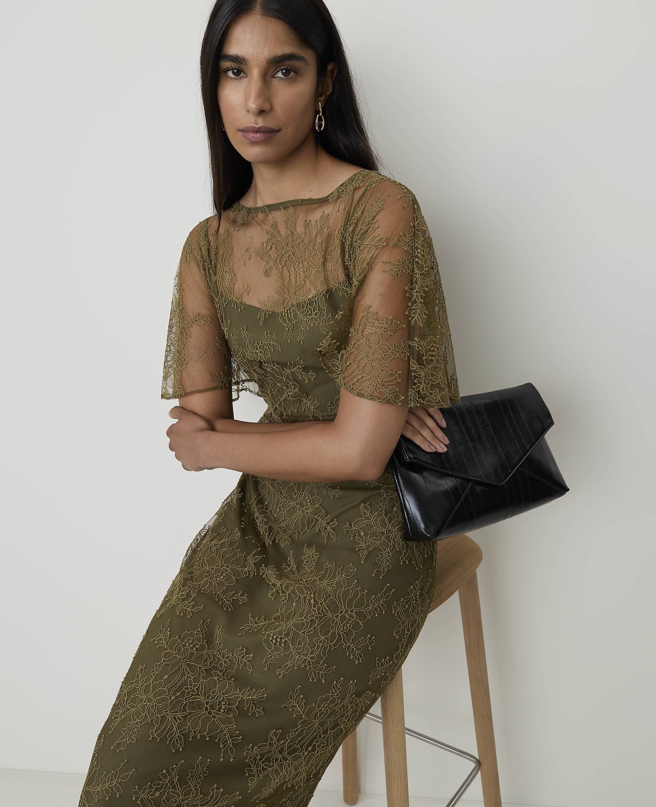 Lace Flutter Sleeve Midi Dress - thumbnail 5