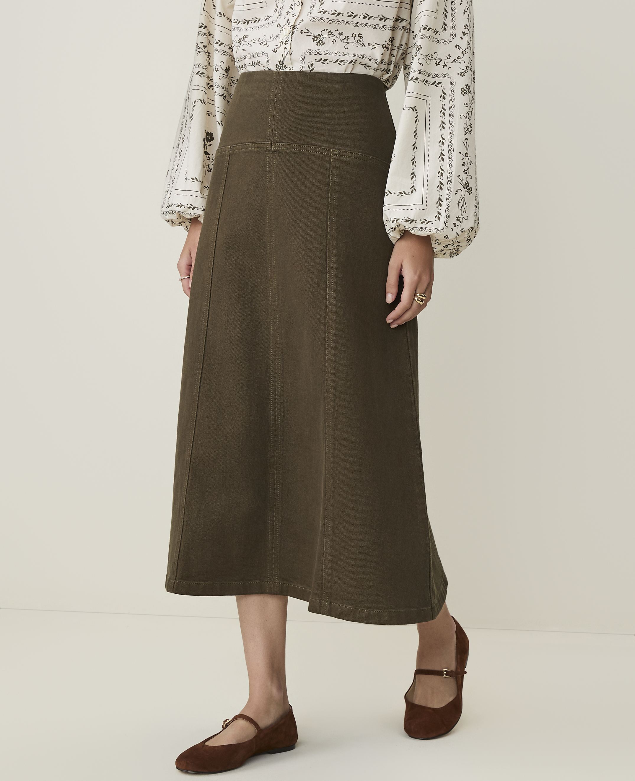 Weekend Drop Waist Midi Skirt in Denim - thumbnail 3