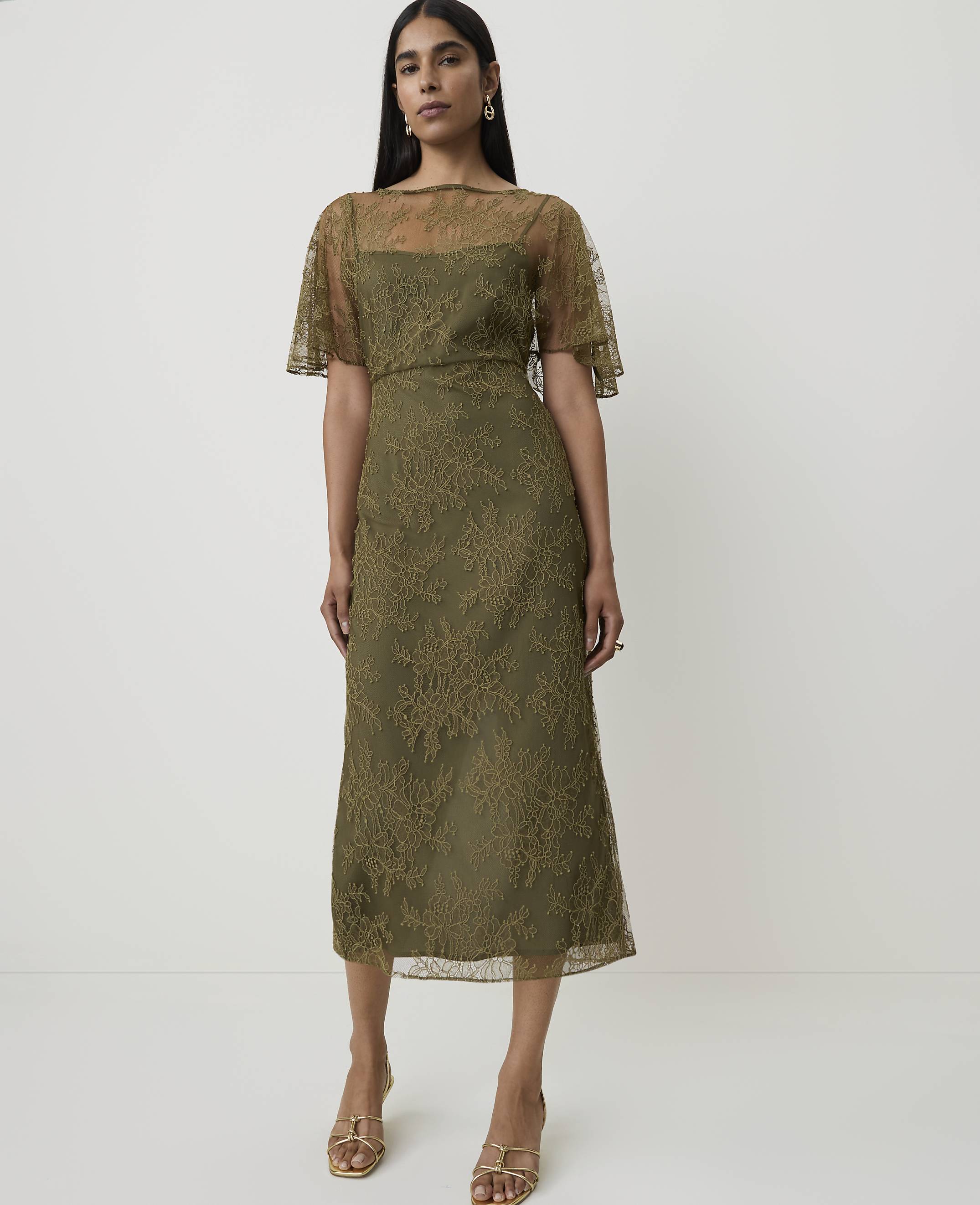 Petite Lace Flutter Sleeve Midi Dress