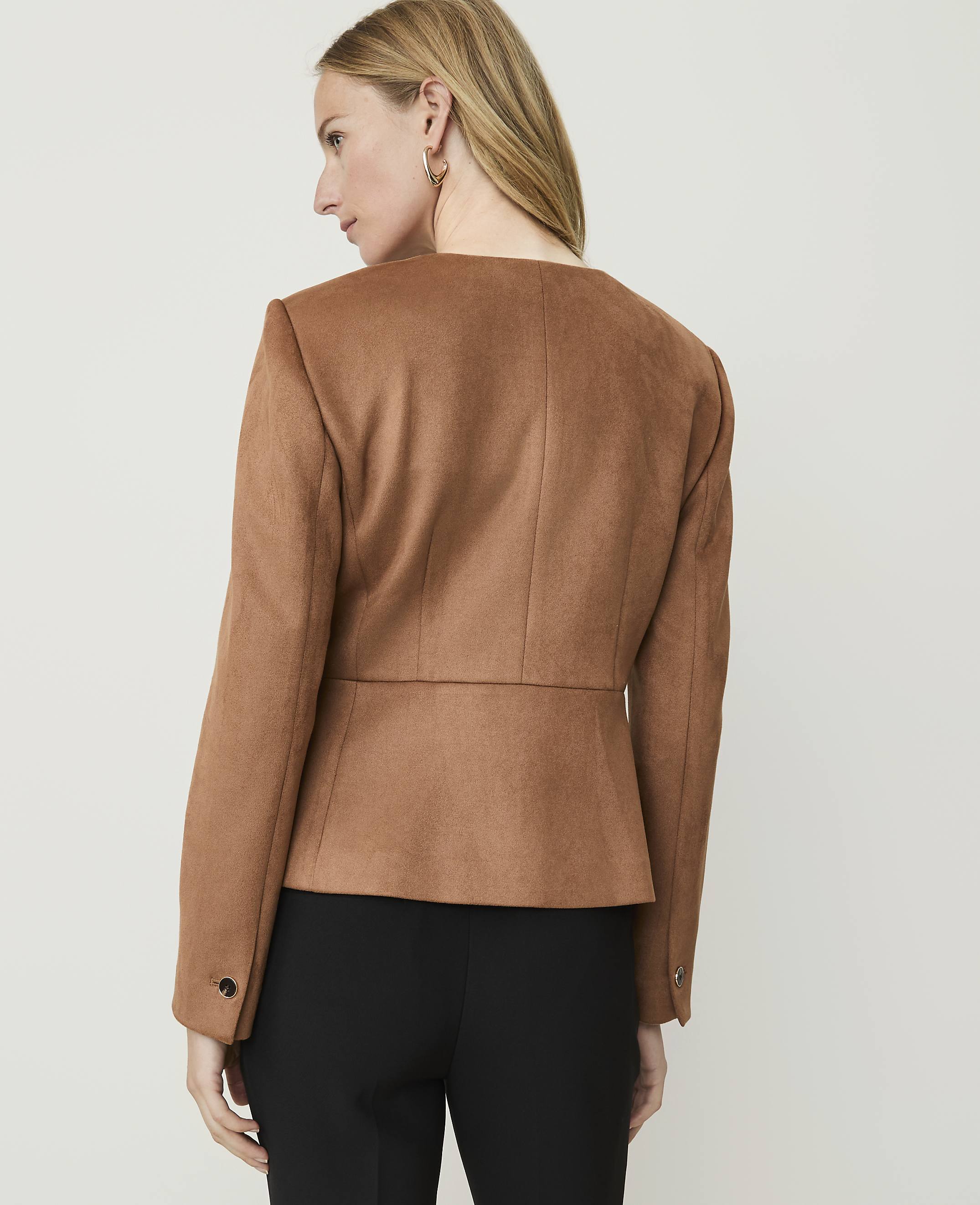 Crew Neck Peplum Jacket in Faux Suede - thumbnail 3