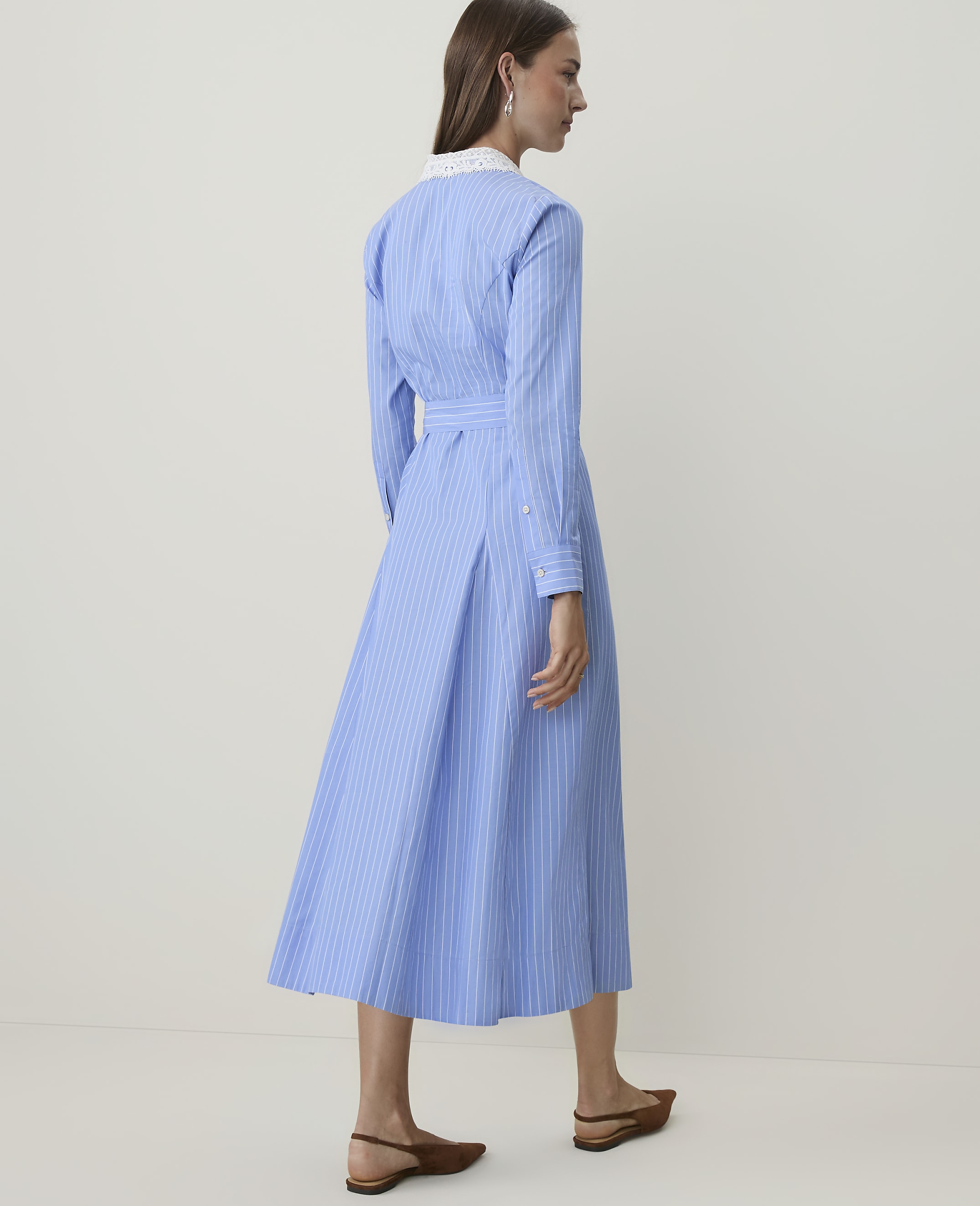 Striped Lace Collar Midi Shirtdress - thumbnail 3