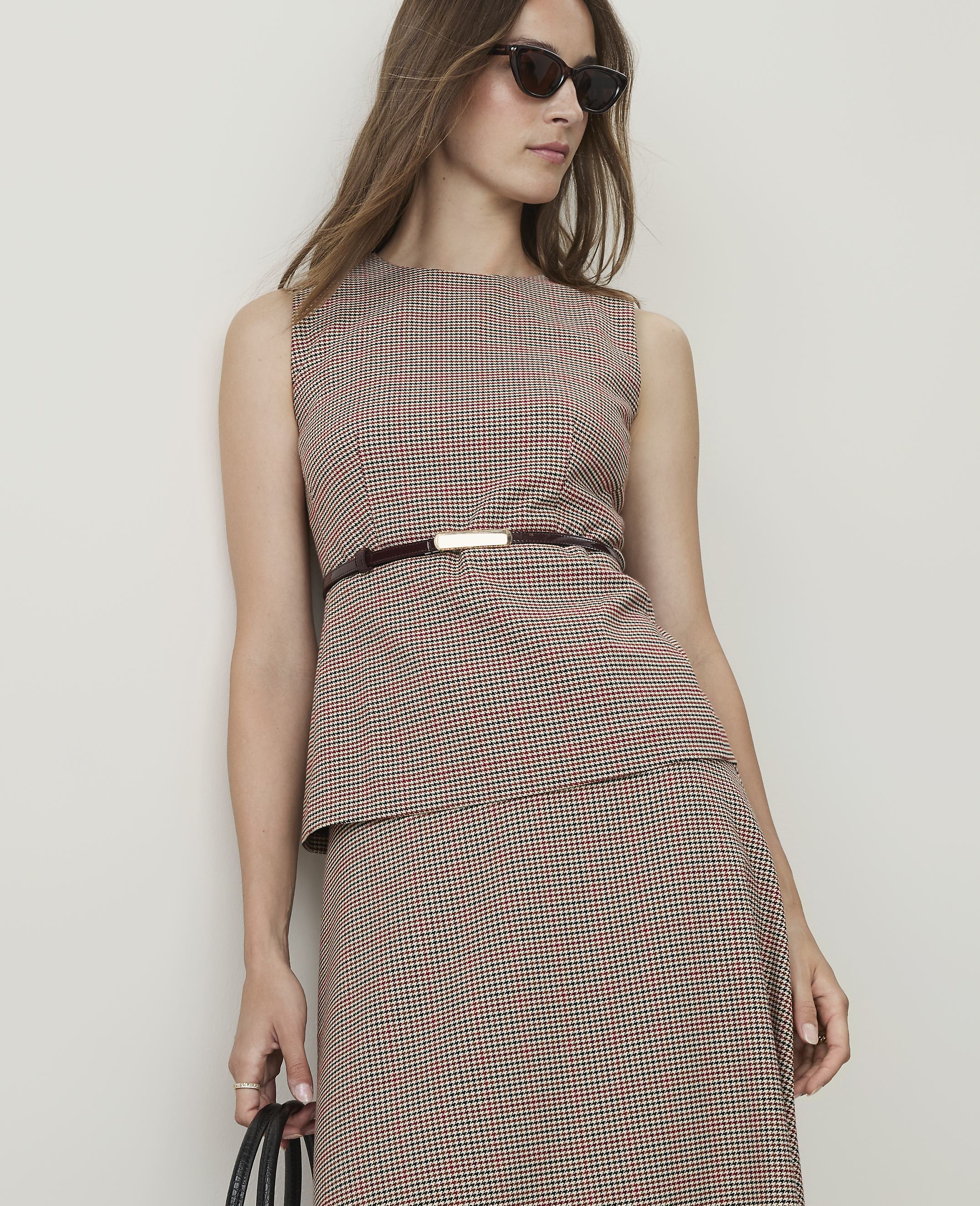 Petite Houndstooth Crew Neck Peplum Top