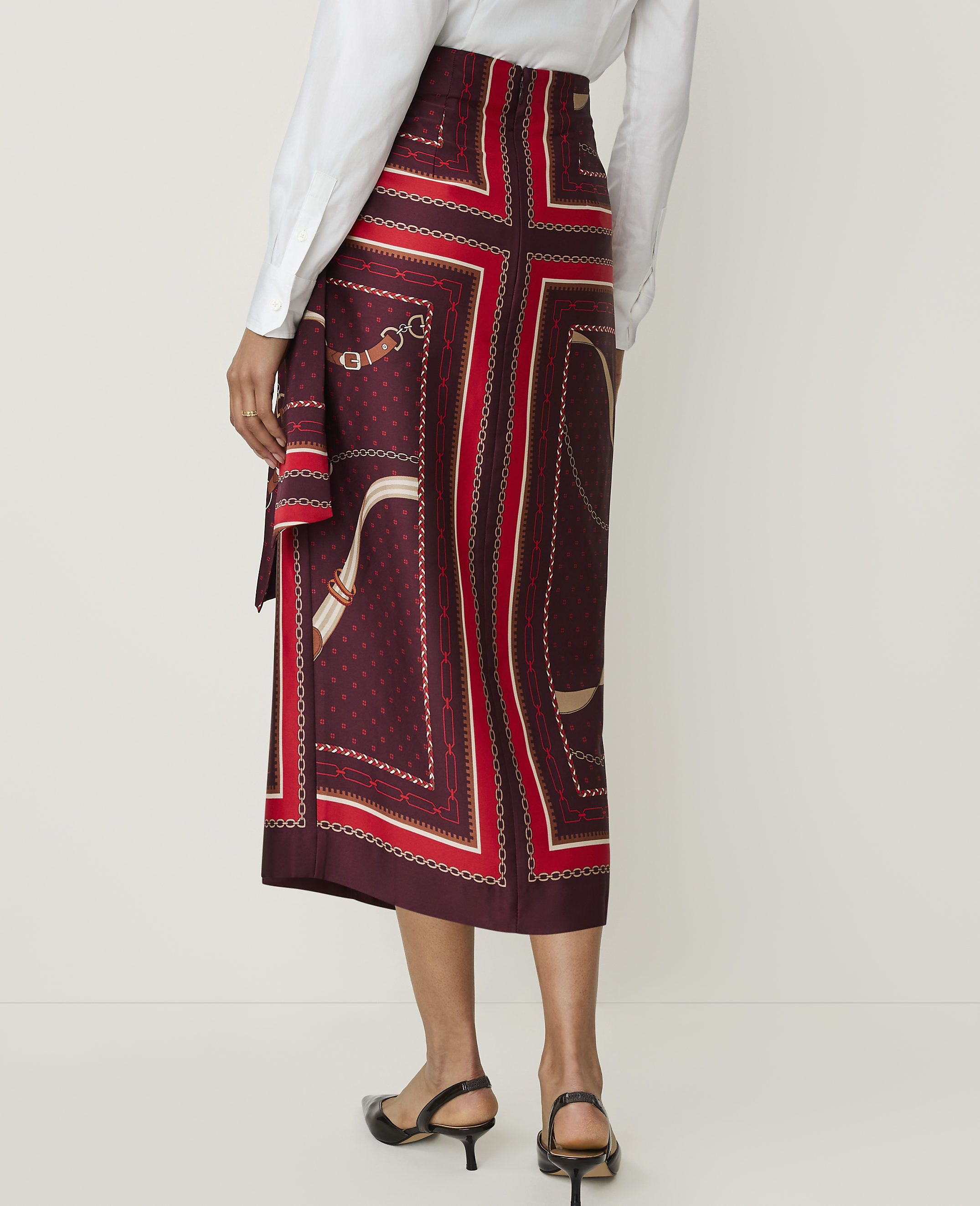 Horsebit Print Wrap Skirt in Satin - thumbnail 4