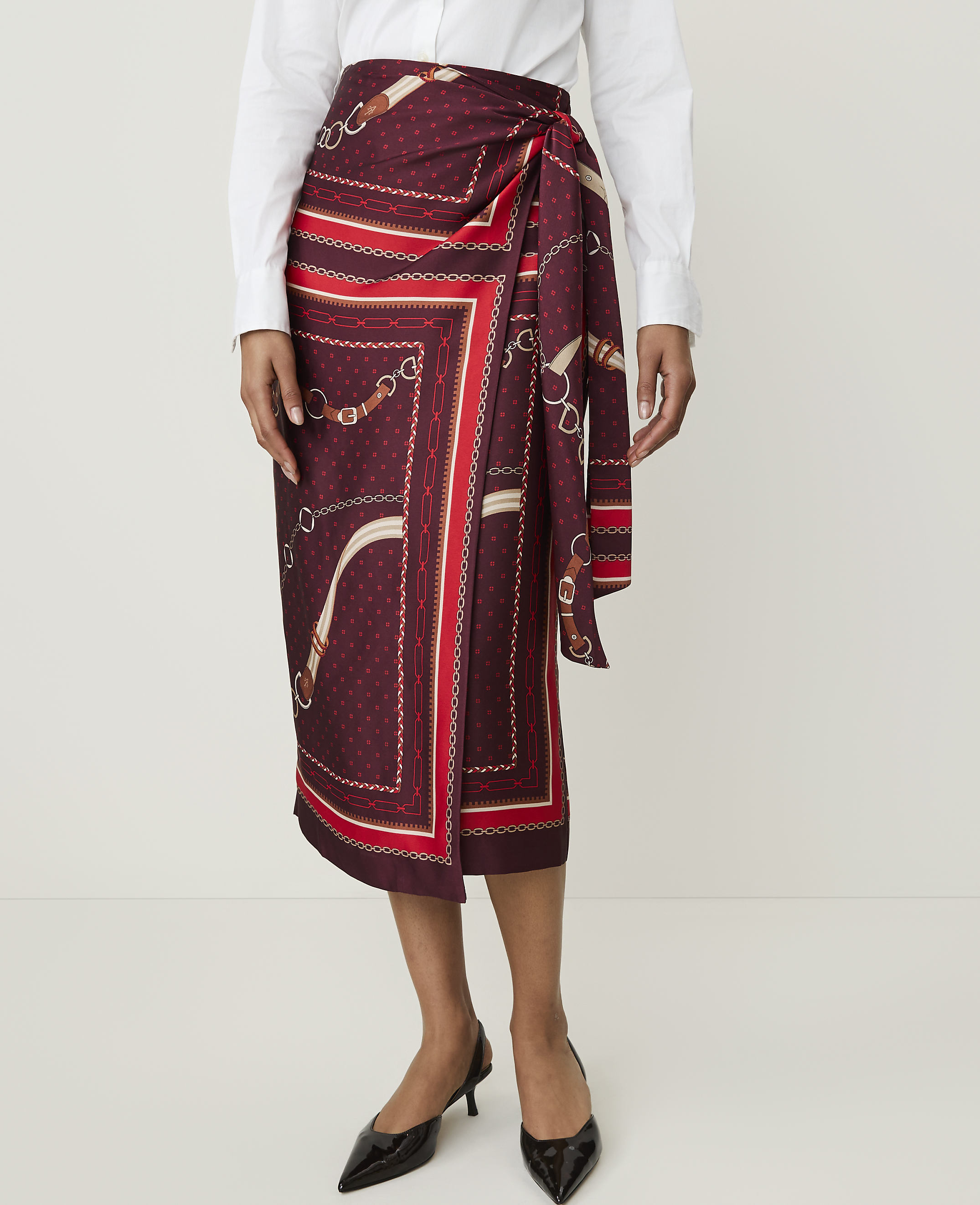 Horsebit Print Wrap Skirt in Satin - thumbnail 3