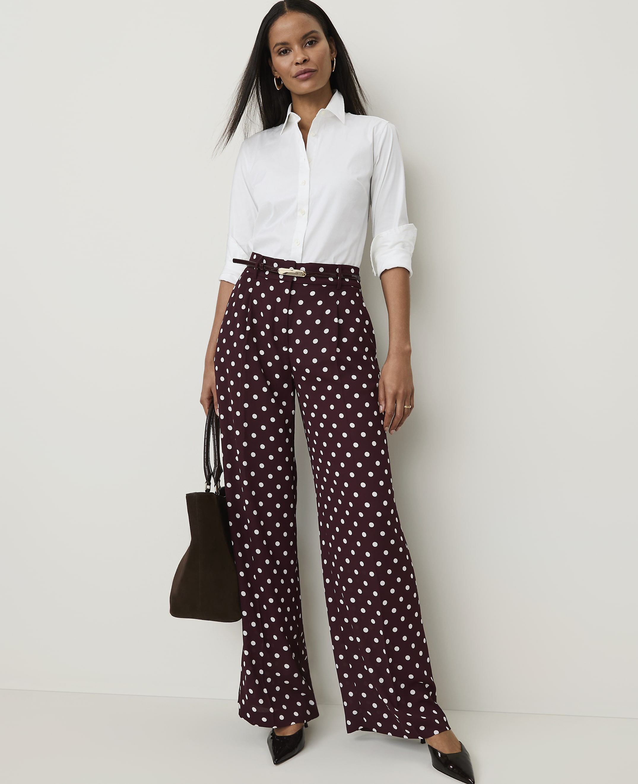 The Petite Polka Dot Pleated Wide-Leg Pant
