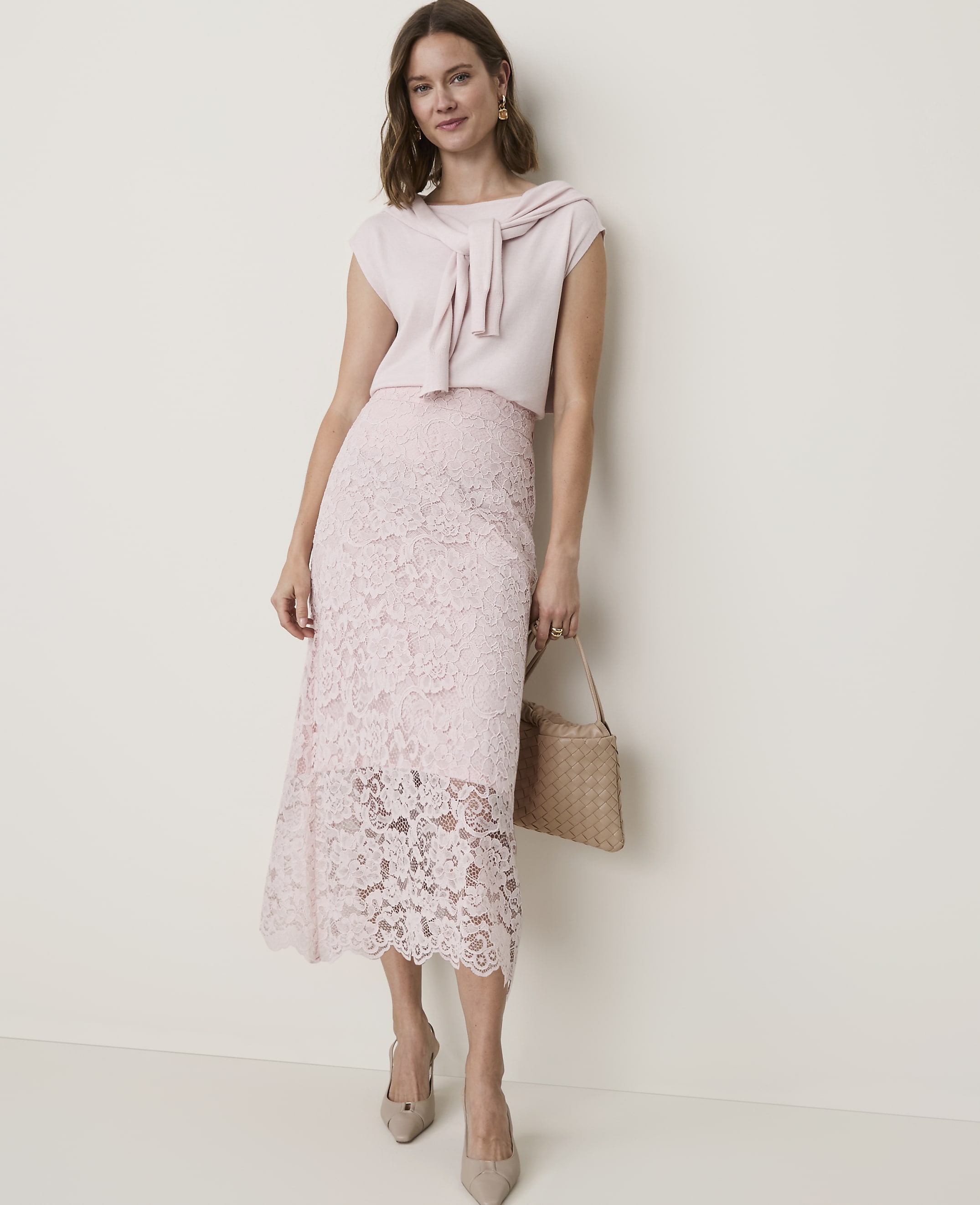 Scalloped Trim Lace Midi Skirt - thumbnail 5