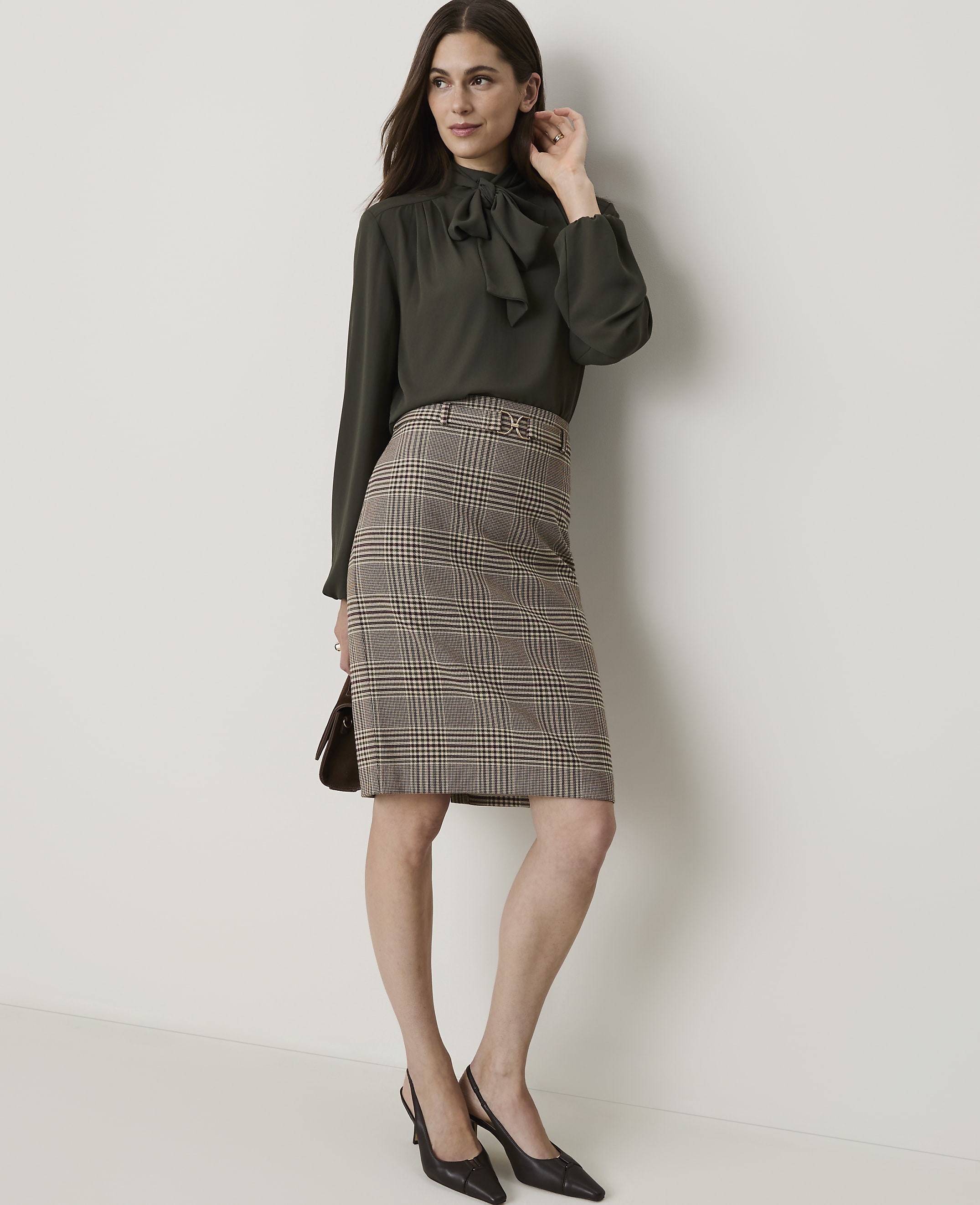 Plaid Belted Midi Pencil Skirt - thumbnail 5