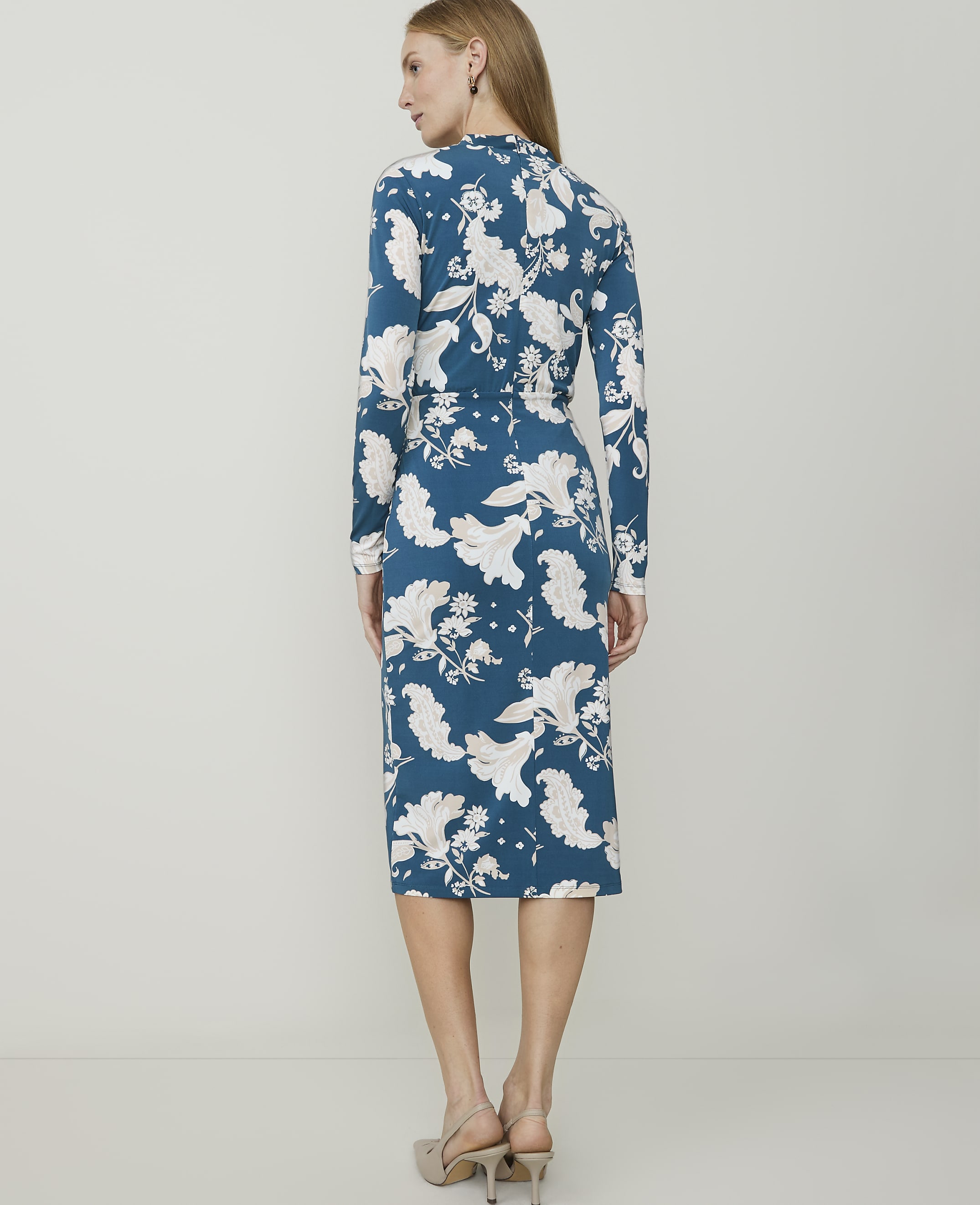 Paisley Draped Midi Sheath Dress - thumbnail 3