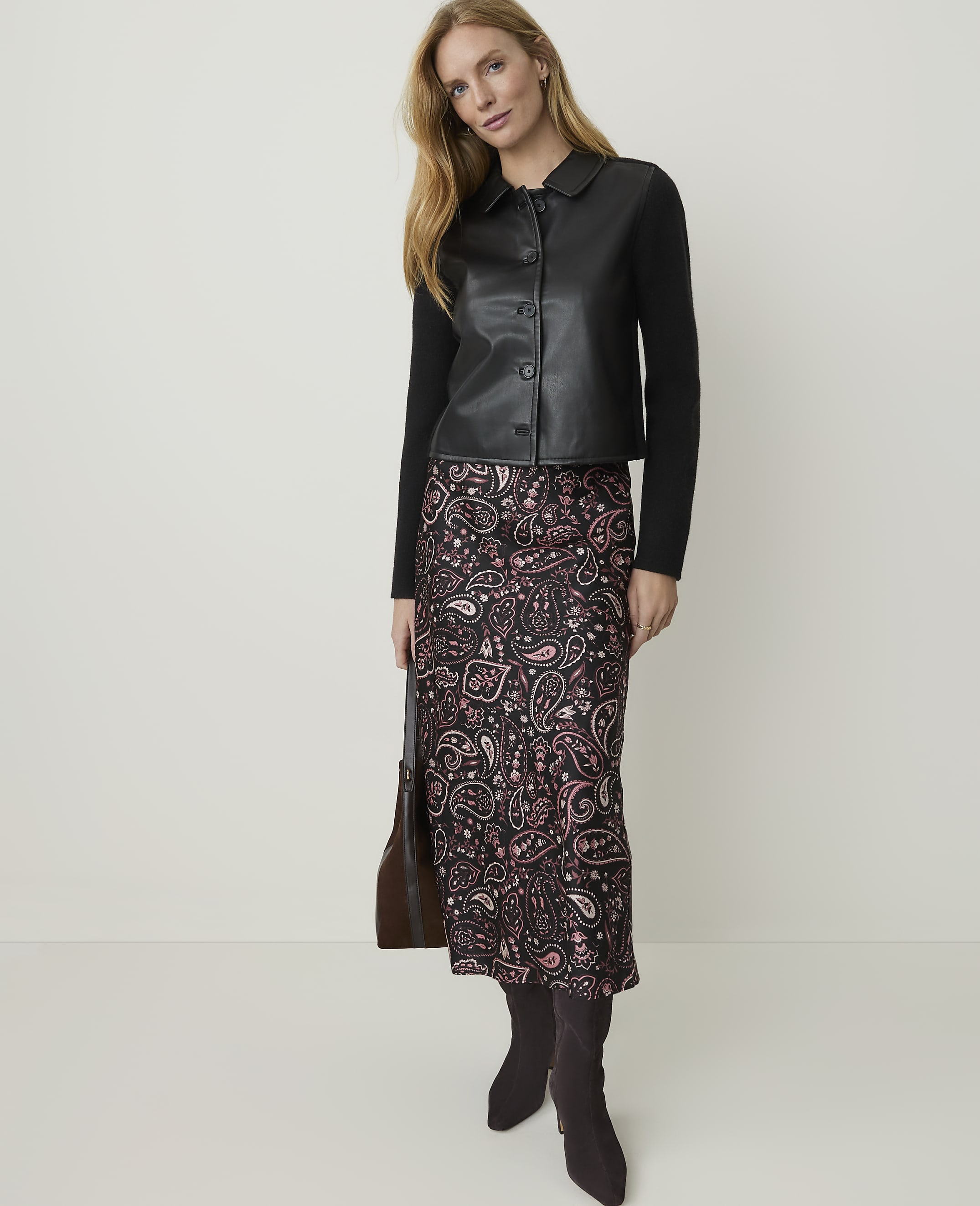 Collared Mixed Media Jacket - thumbnail 4