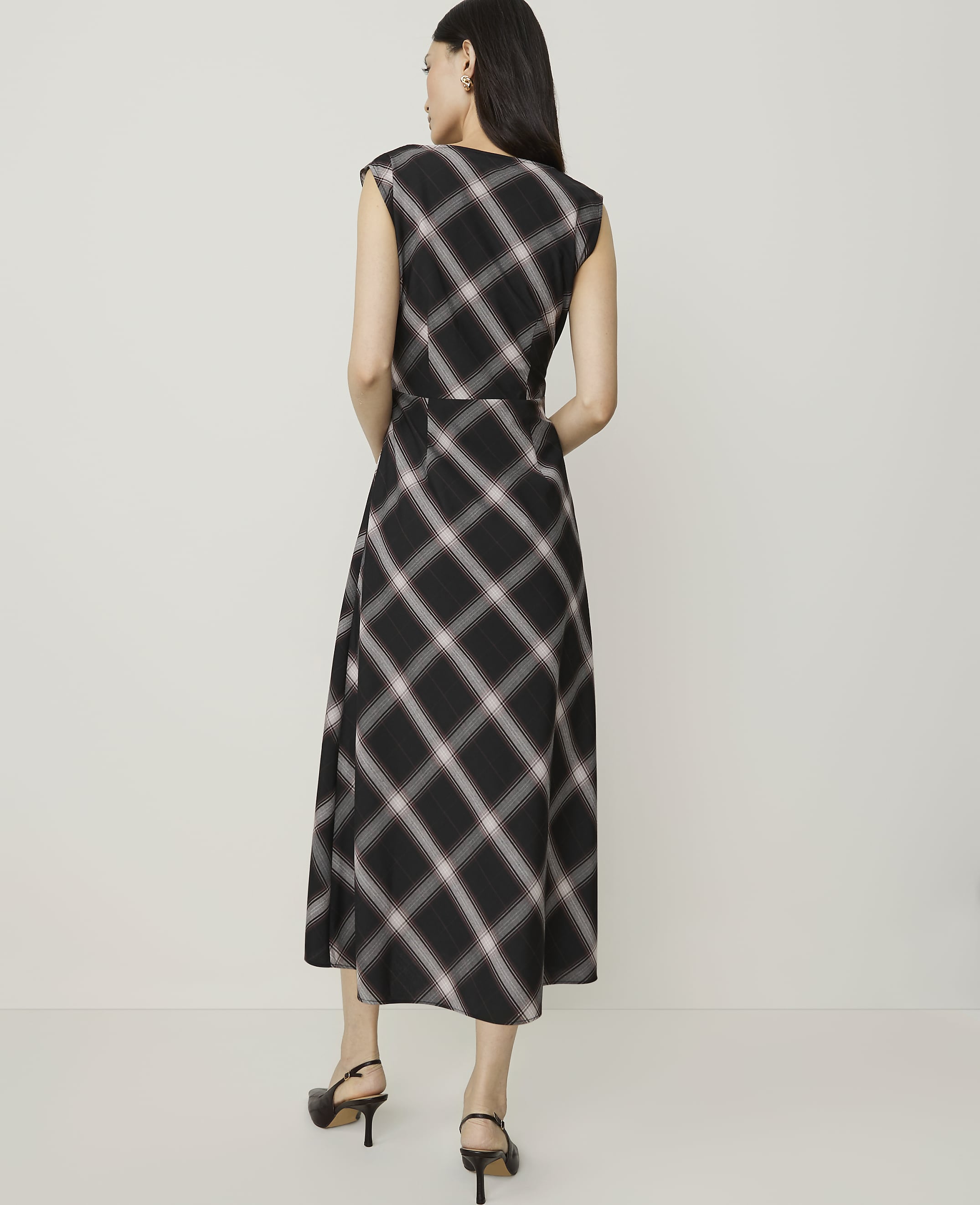 Plaid Cowl Neck Midi Dress - thumbnail 3