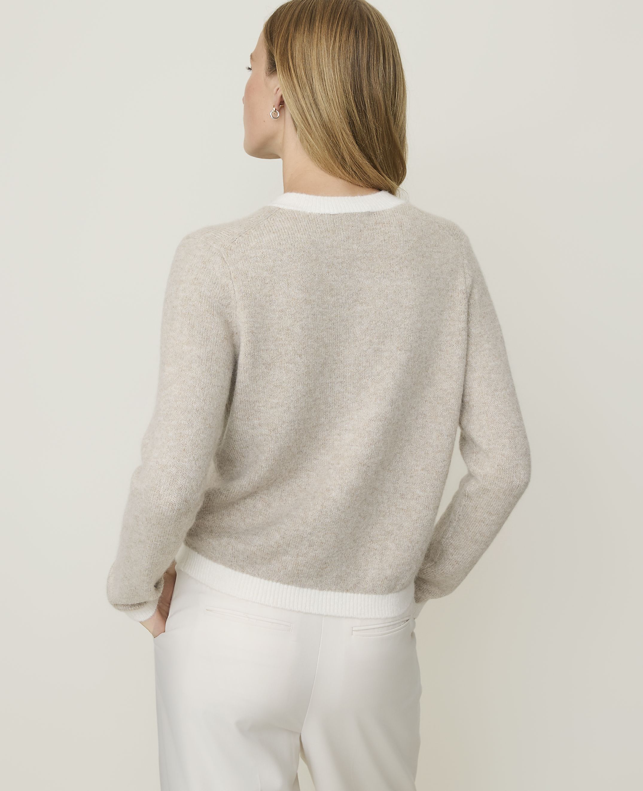 Contrast Trim Crew Neck Cardigan - thumbnail 3
