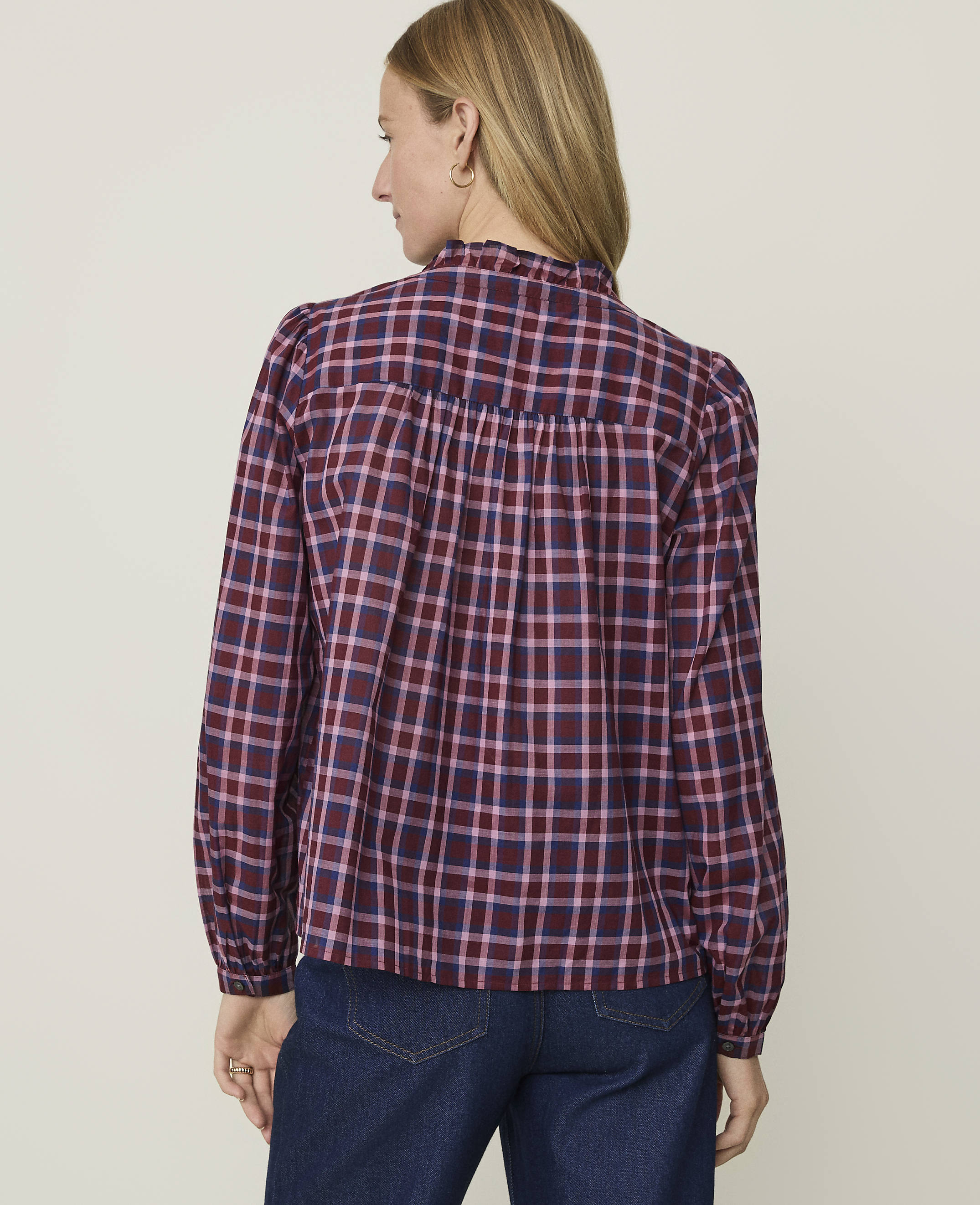 Weekend Plaid Ruffle Collar Top - thumbnail 3