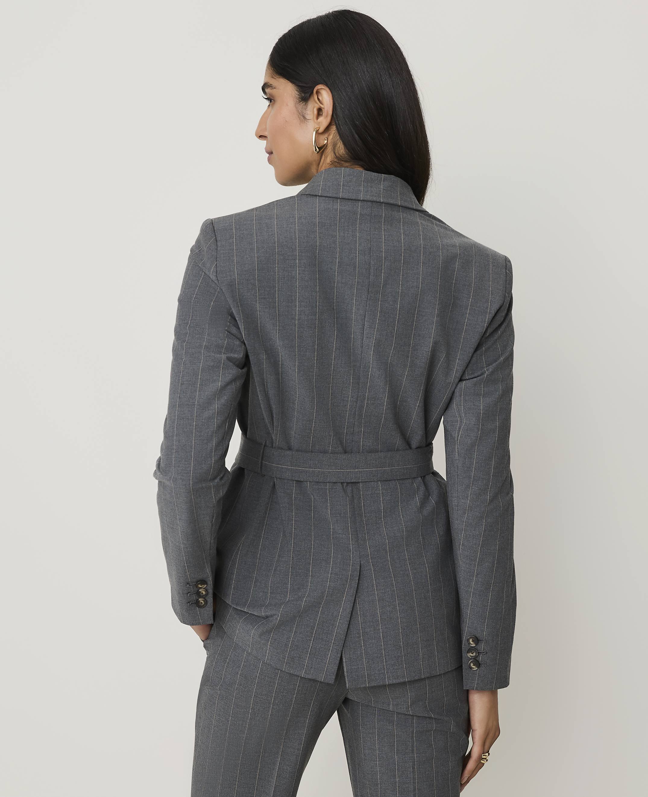 The Pinstripe Belted Greenwich Blazer - thumbnail 3