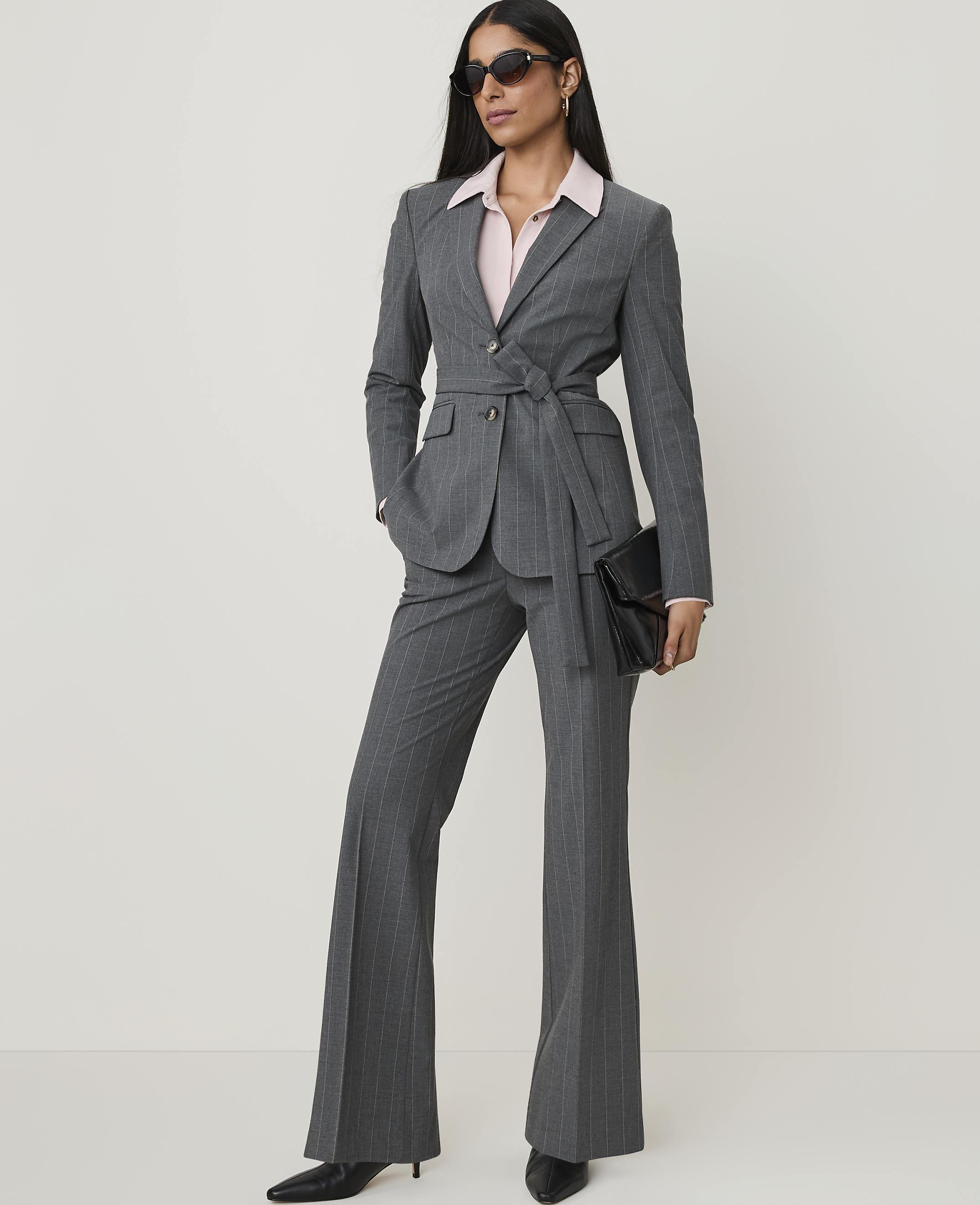 The Pinstripe Belted Greenwich Blazer - thumbnail 4