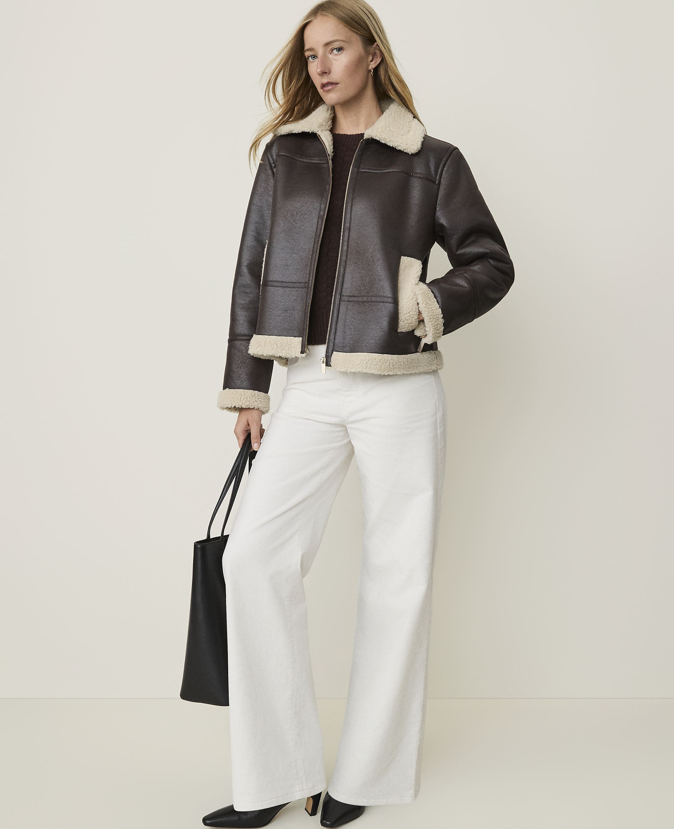 Weekend Shearling Trim Moto Jacket in Faux Leather - thumbnail 4