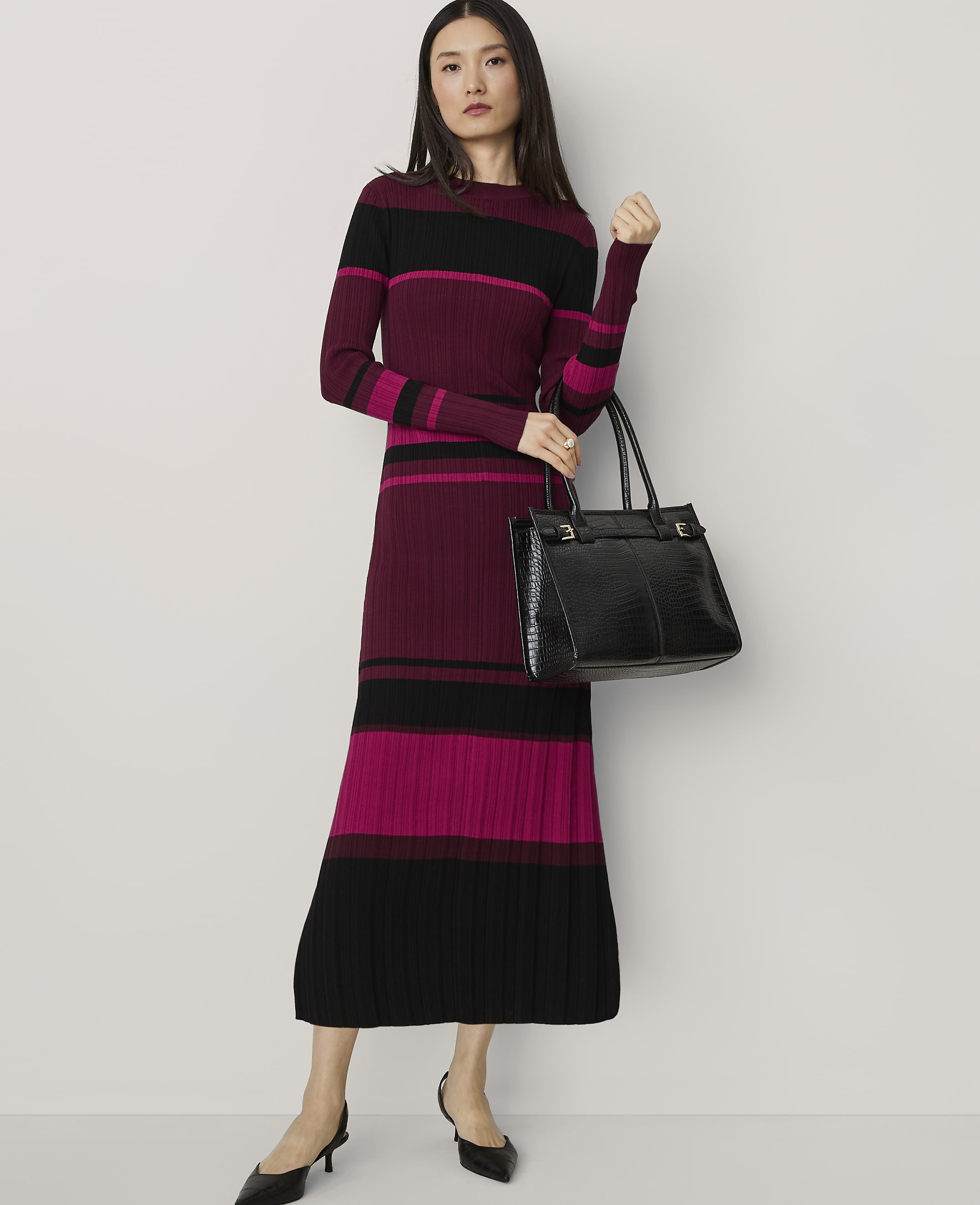 Striped Ribbed Sweater Dress
