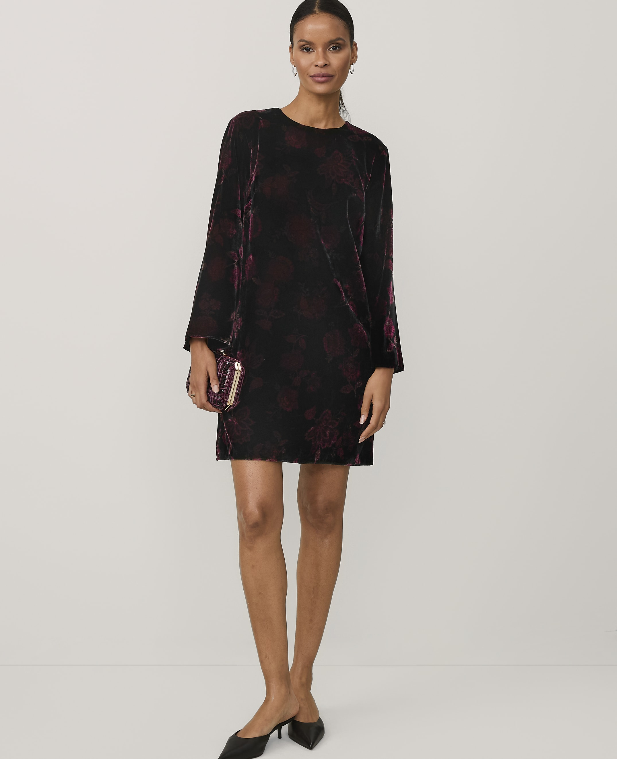 Floral Mini Shift Dress in Velvet