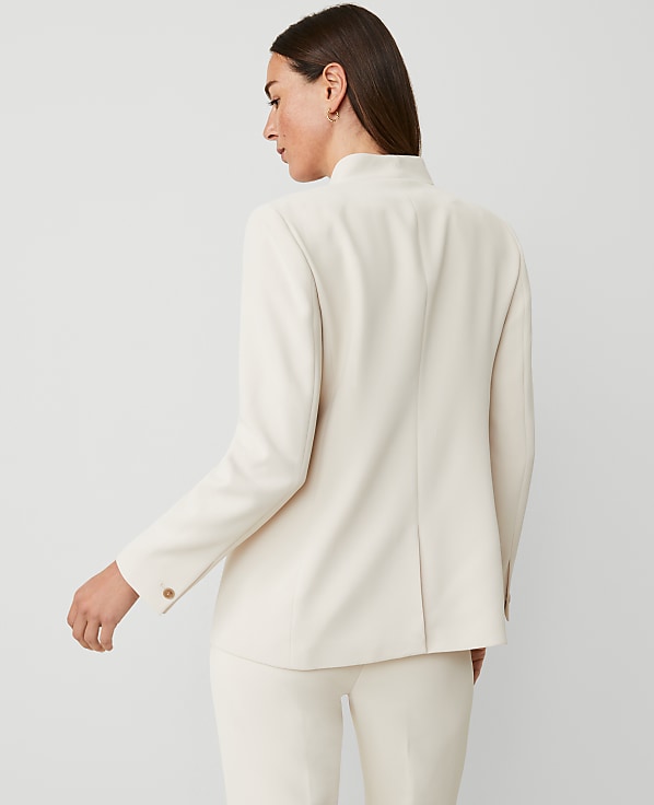 The Petite Long Collarless Blazer in Fluid Crepe