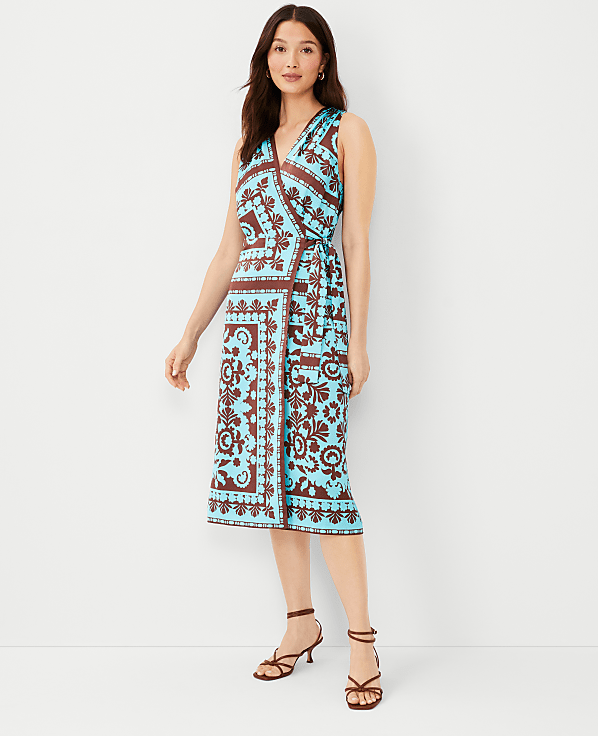 Petite Scarf Print Sleeveless Wrap Dress