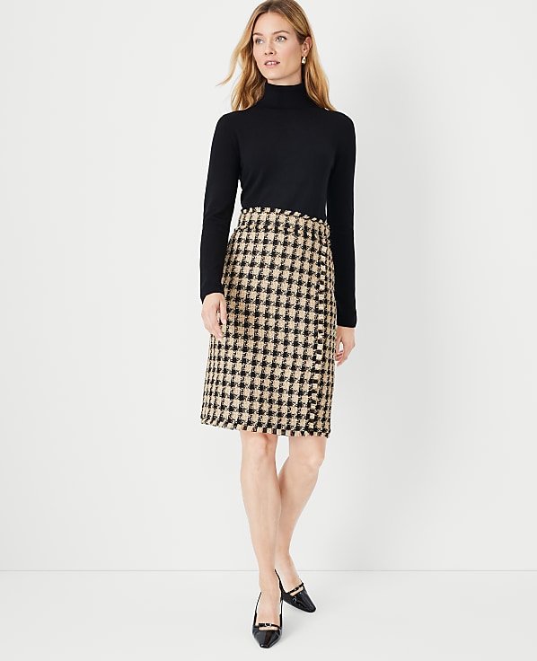 Petite Fringe Tweed Wrap Pencil Skirt