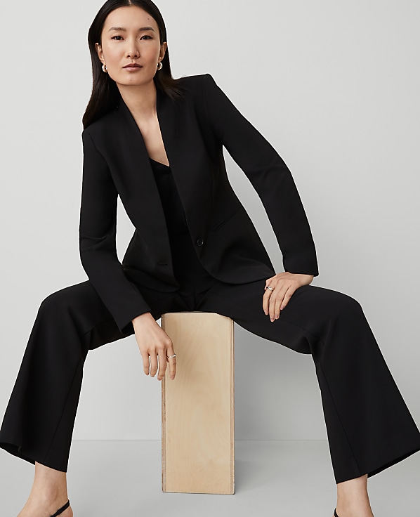 The Petite Long Collarless Blazer in Fluid Crepe