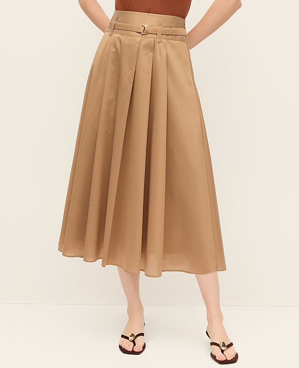 Belted Pleated Midi Skirt