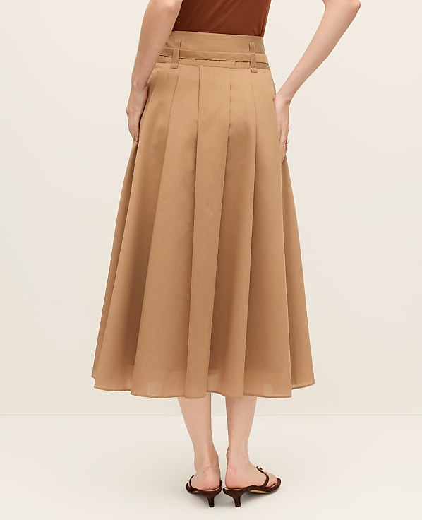 Belted Pleated Midi Skirt