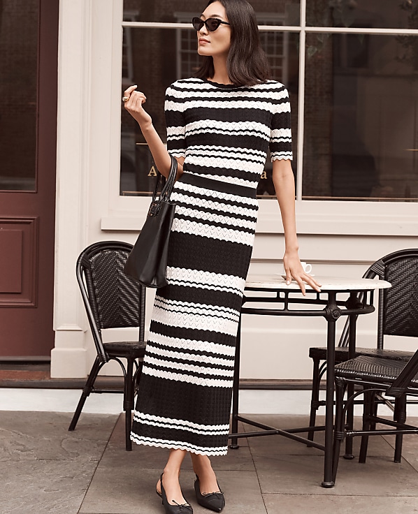 Striped Woven Midi Skirt