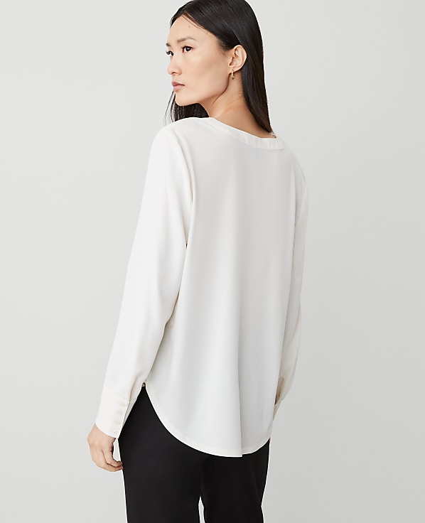 Petite Mixed Media Pleat Front Top